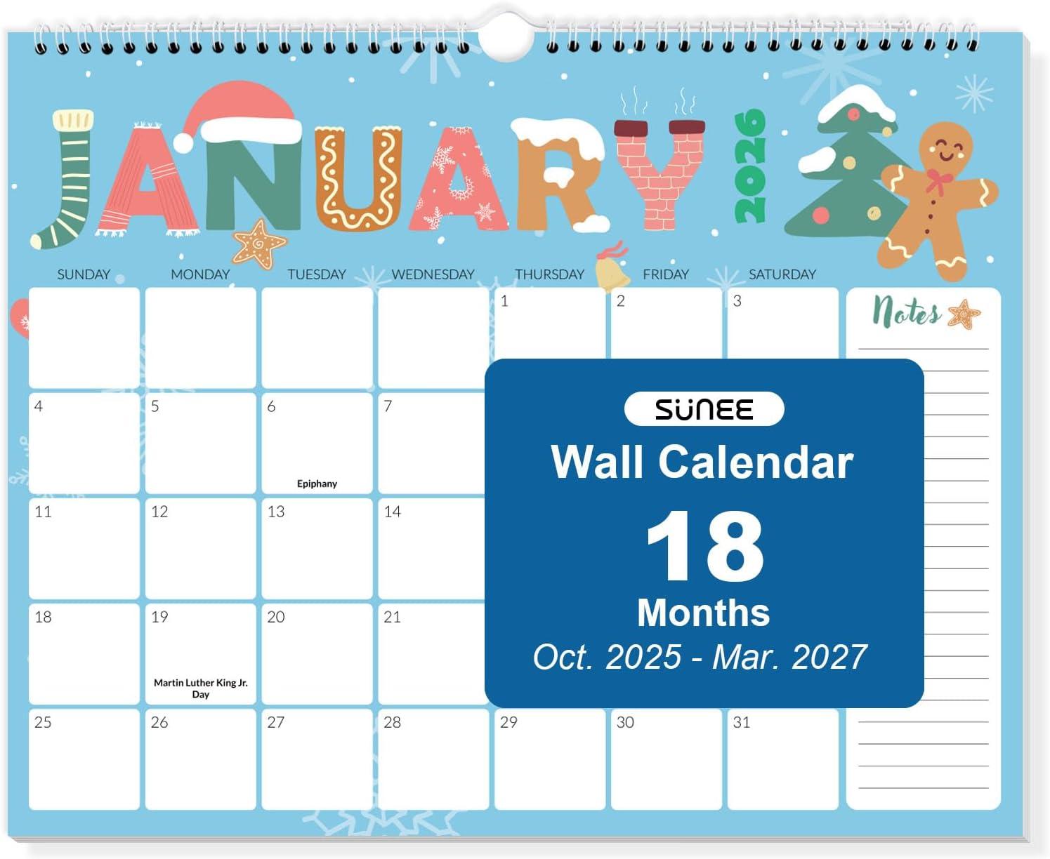 image:imageSUNEE Calendar 2026 18 Months Wall Calendar Oct 2025 Mar 2027 12x17 Big Hanging Calendar 2026 with Note Past Month and Next Month for Organizing amp Planning CuteCute