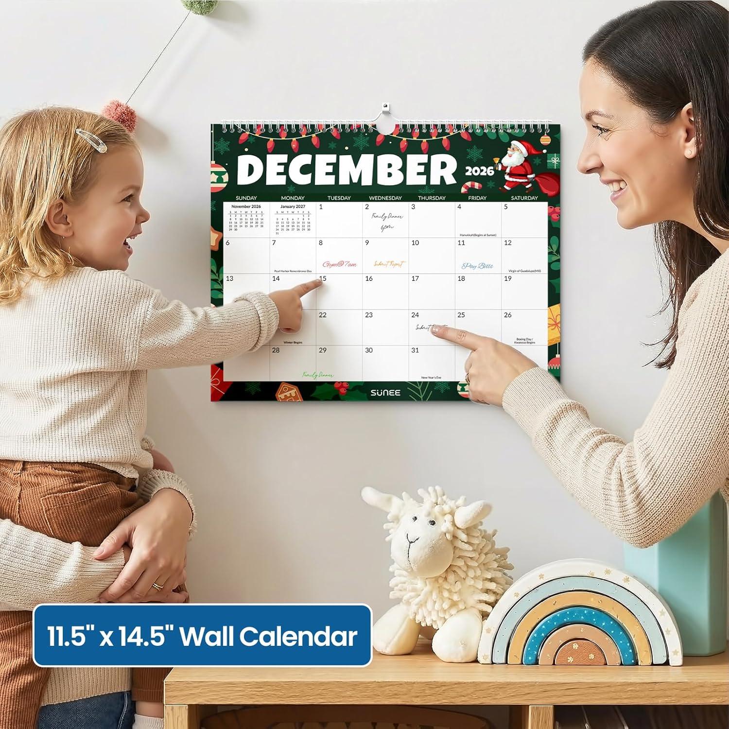 image:imageSUNEE Calendar 2026 18 Months Wall Calendar Oct 2025 Mar 2027 12x17 Big Hanging Calendar 2026 with Note Past Month and Next Month for Organizing amp Planning CuteSeasons