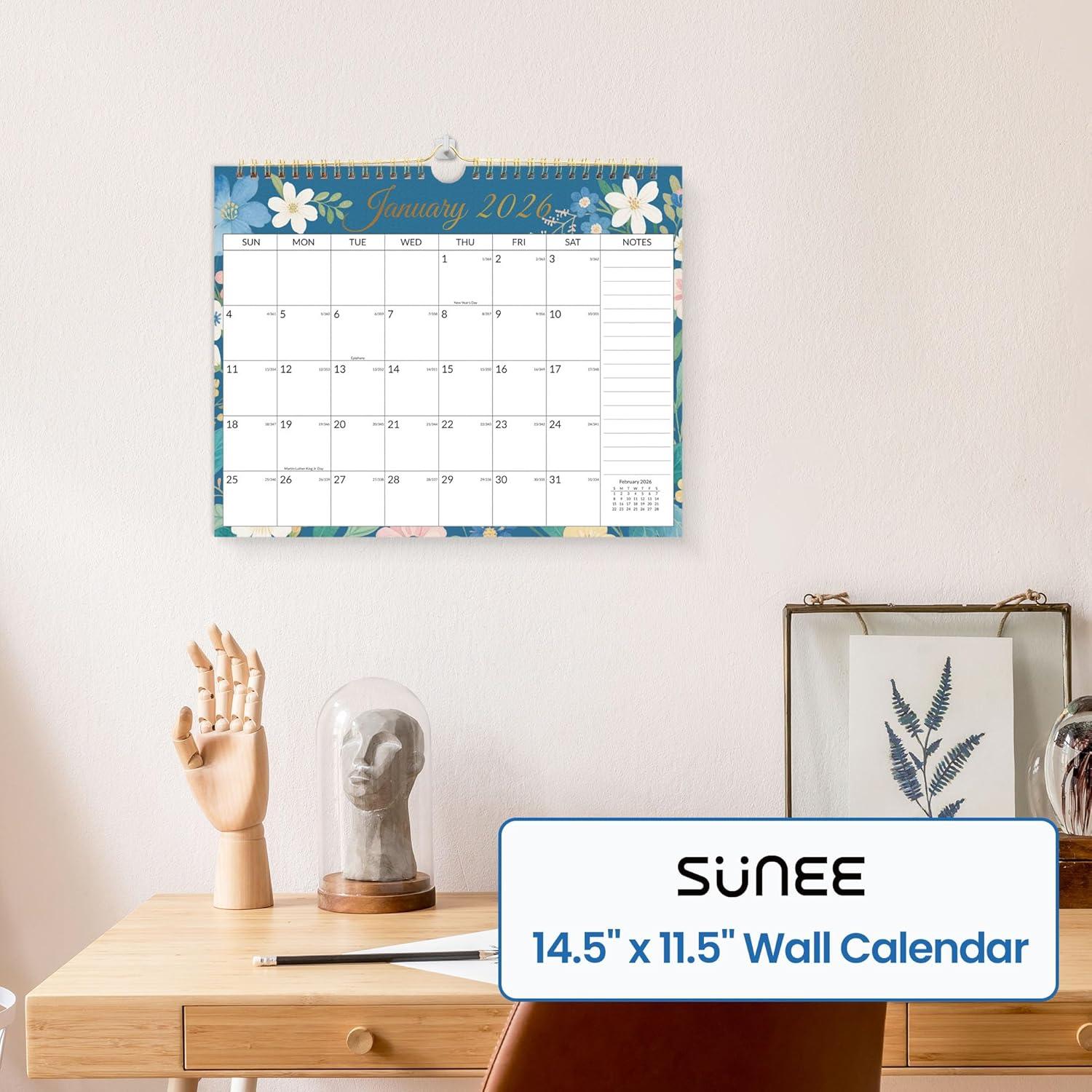 image:imageSUNEE Calendar 2026 18 Months Wall Calendar Oct 2025 Mar 2027 12x17 Big Hanging Calendar 2026 with Note Past Month and Next Month for Organizing amp Planning CuteFloralcolor