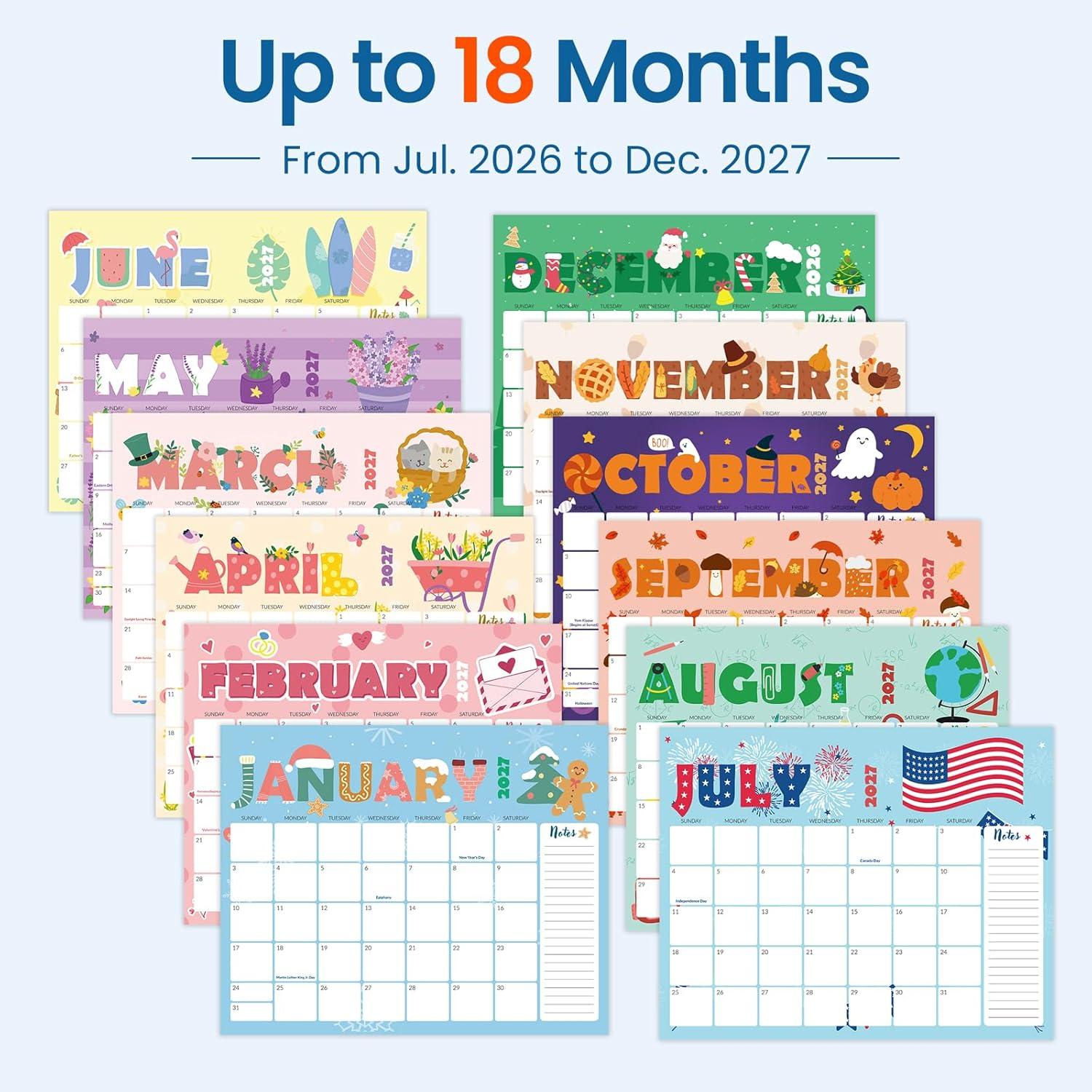 image:imageSUNEE Calendar 2026 18 Months Wall Calendar Oct 2025 Mar 2027 12x17 Big Hanging Calendar 2026 with Note Past Month and Next Month for Organizing amp Planning CuteCute