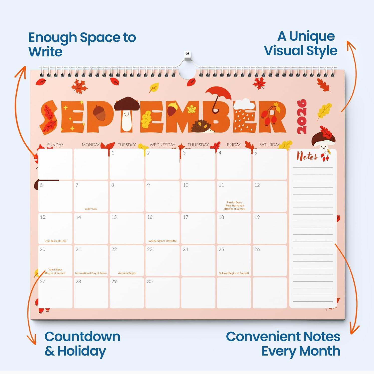 image:imageSUNEE Calendar 2026 18 Months Wall Calendar Oct 2025 Mar 2027 12x17 Big Hanging Calendar 2026 with Note Past Month and Next Month for Organizing amp Planning CuteCute