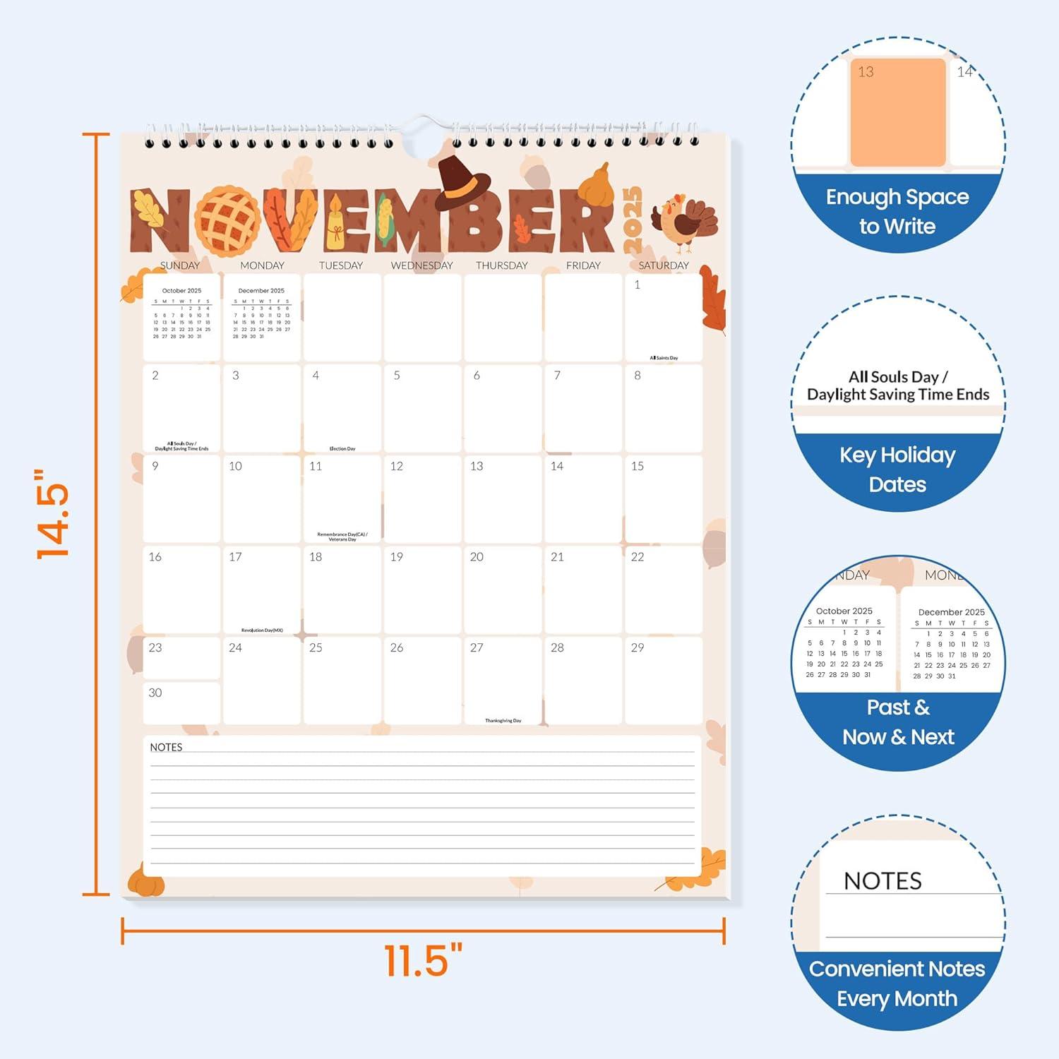 image:imageSUNEE Calendar 2026 18 Months Wall Calendar Oct 2025 Mar 2027 12x17 Big Hanging Calendar 2026 with Note Past Month and Next Month for Organizing amp Planning CuteCute