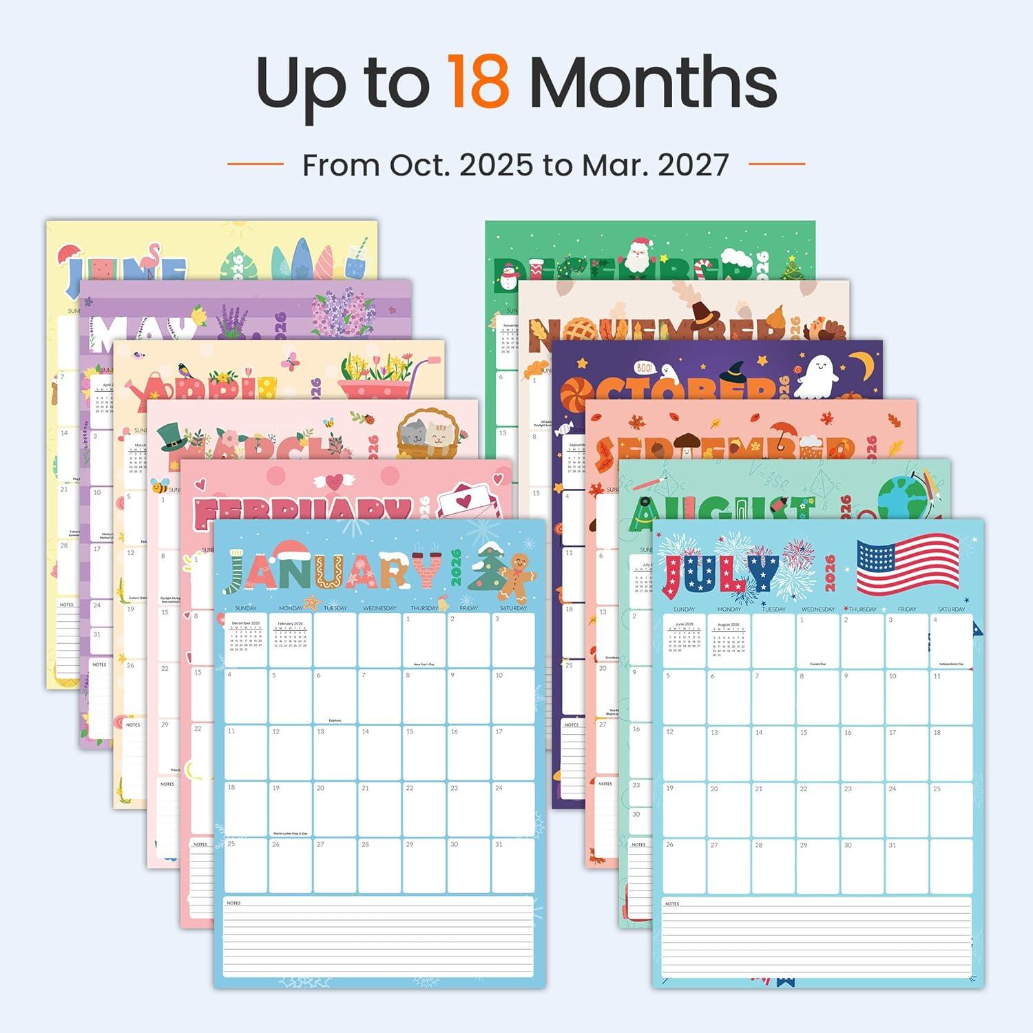 image:imageSUNEE Calendar 2026 18 Months Wall Calendar Oct 2025 Mar 2027 12x17 Big Hanging Calendar 2026 with Note Past Month and Next Month for Organizing amp Planning CuteCute