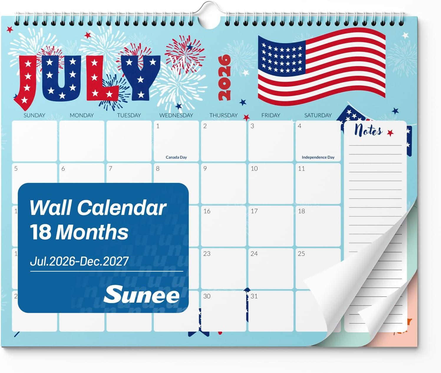 image:imageSUNEE Calendar 2026 18 Months Wall Calendar Oct 2025 Mar 2027 12x17 Big Hanging Calendar 2026 with Note Past Month and Next Month for Organizing amp Planning CuteCute