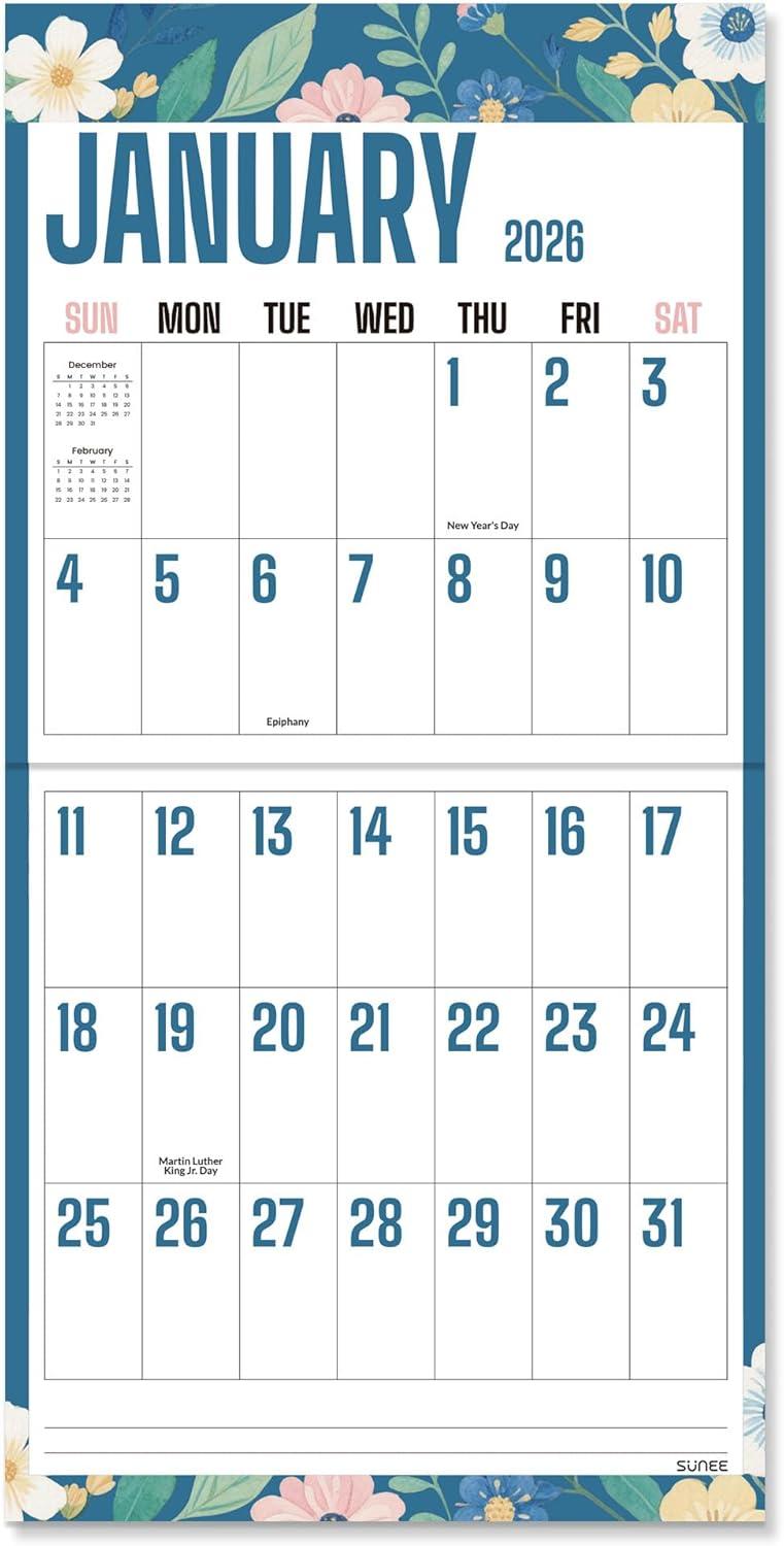 image:imageSUNEE Calendar 2026 18 Months Wall Calendar Oct 2025 Mar 2027 12x17 Big Hanging Calendar 2026 with Note Past Month and Next Month for Organizing amp Planning CuteFloralcolor