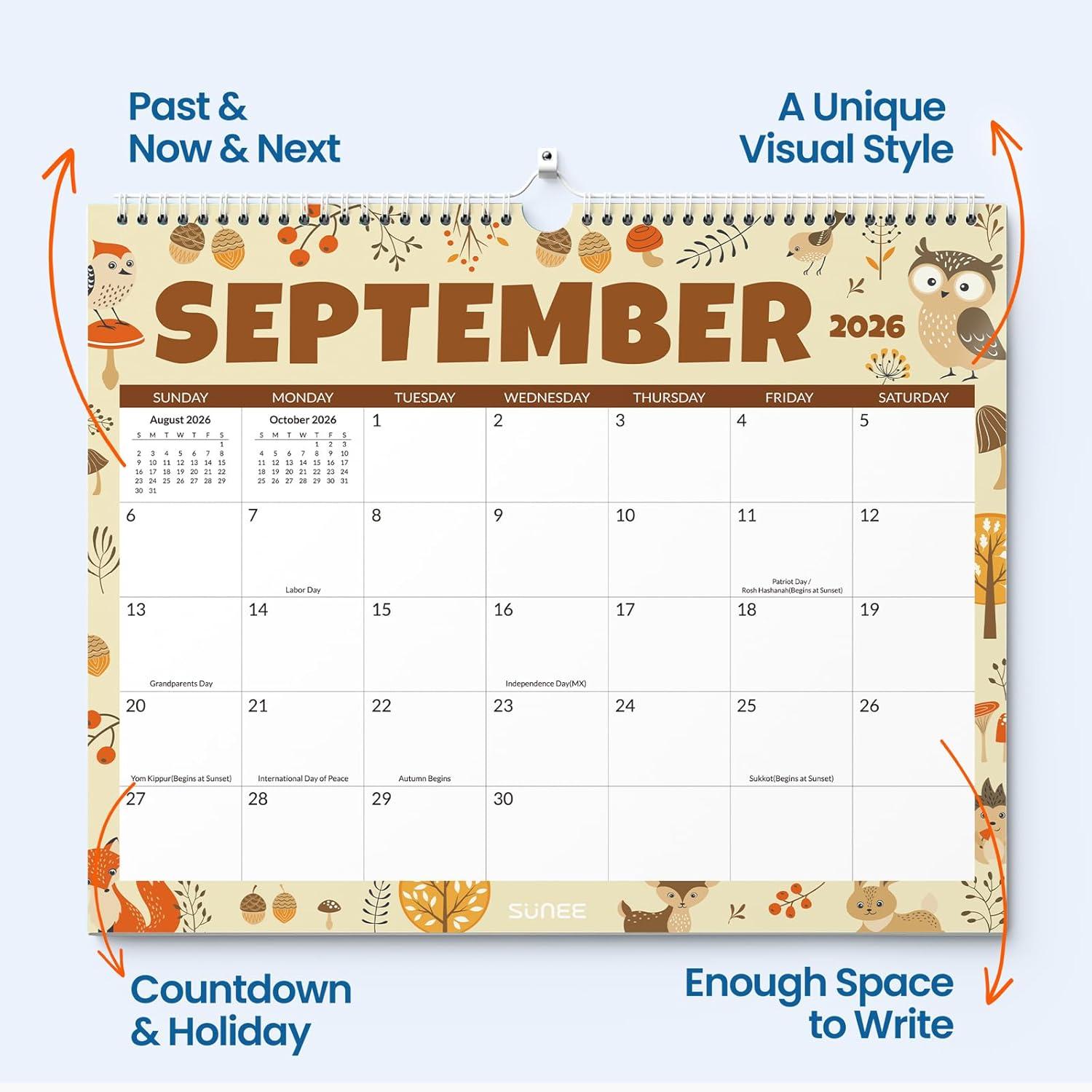 image:imageSUNEE Calendar 2026 18 Months Wall Calendar Oct 2025 Mar 2027 12x17 Big Hanging Calendar 2026 with Note Past Month and Next Month for Organizing amp Planning CuteSeasons
