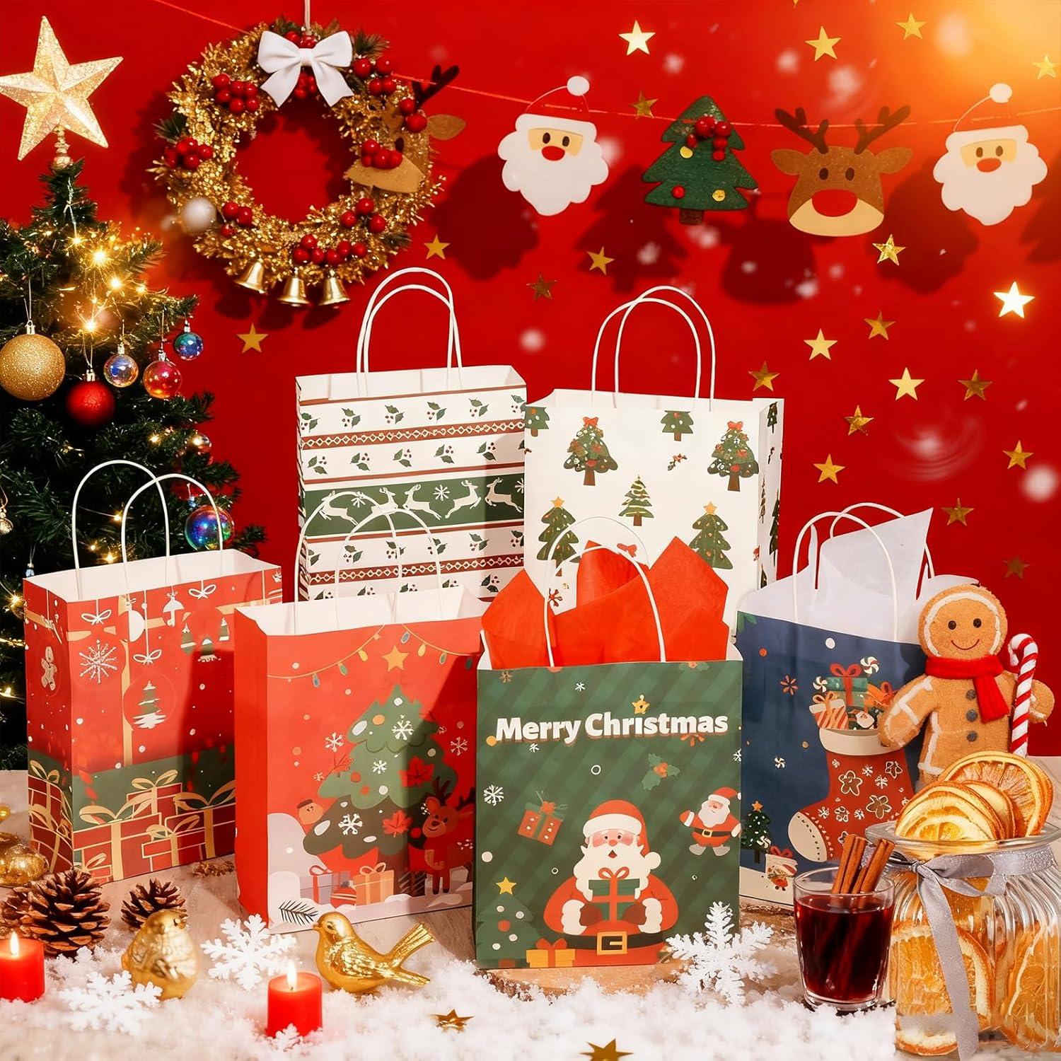 image:imageSUNEE Christmas Gift Bags 24 Pack Christmas Bags for Gifts with Handles 6 Assorted White Paper Gift Bags Bulk with Xmas Tree Santa Claus Snowflake Designs728 315 87 InchesWhite02