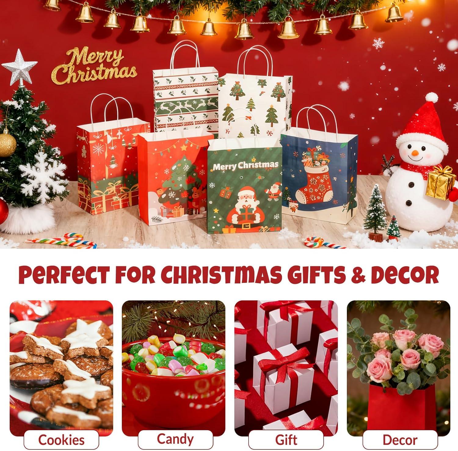 image:imageSUNEE Christmas Gift Bags 24 Pack Christmas Bags for Gifts with Handles 6 Assorted White Paper Gift Bags Bulk with Xmas Tree Santa Claus Snowflake Designs728 315 87 InchesWhite02