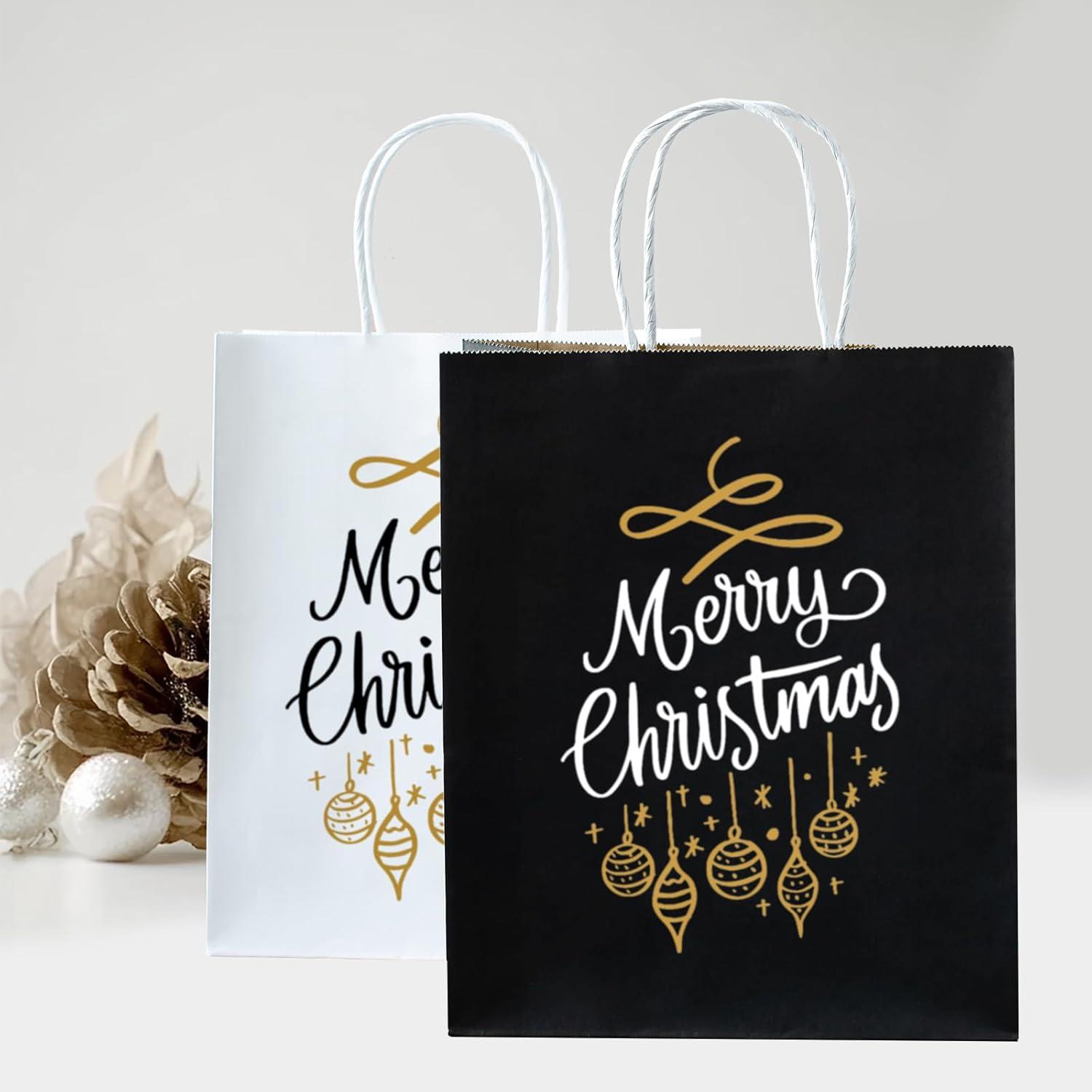 image:imageSUNEE Christmas Gift Bags 24 Pack Christmas Bags for Gifts with Handles 6 Assorted White Paper Gift Bags Bulk with Xmas Tree Santa Claus Snowflake Designs728 315 87 InchesBlack