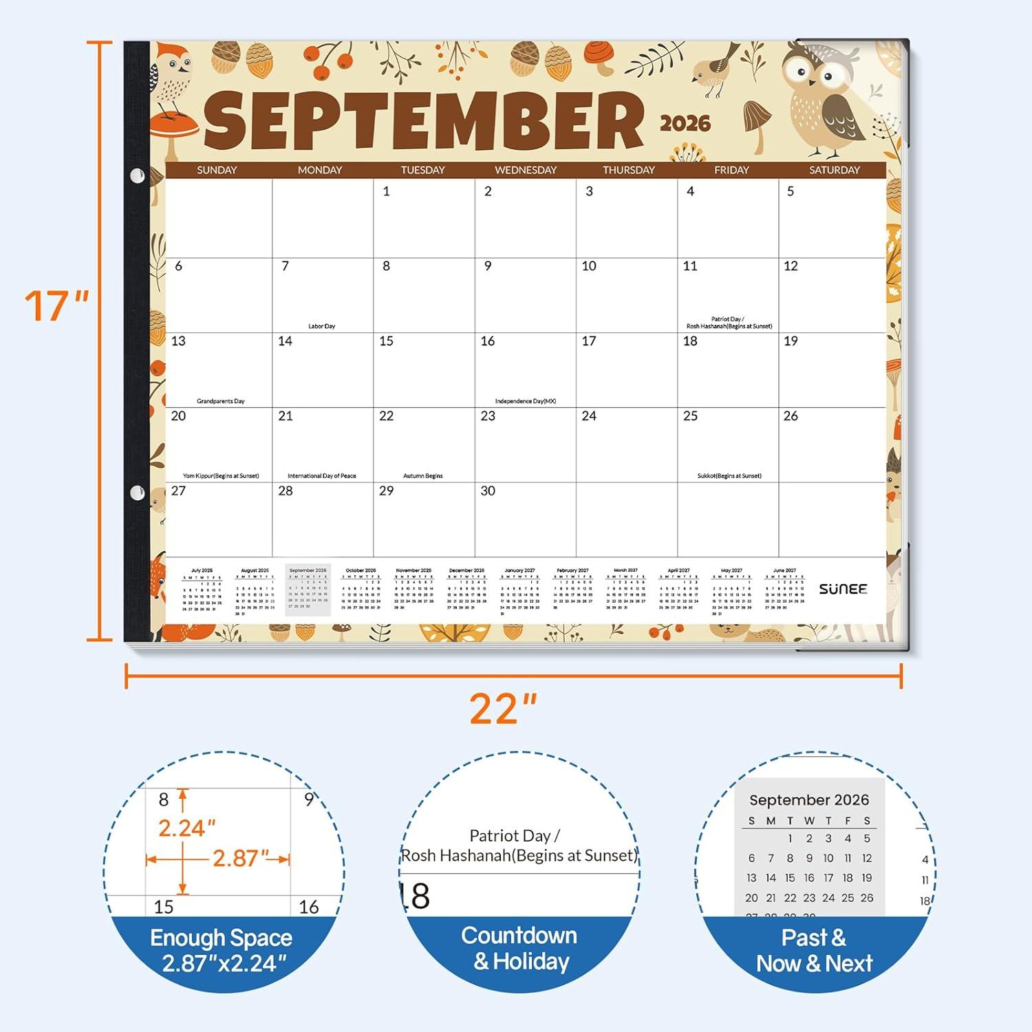 image:imageSUNEE Desk Calendar 2026 Large 22x17 from April 2026 to December 2027 Extra Large Desktop Monthly Calendar Pad 21 Months For Teacher or Office Desk Top SeasonalSeasonal