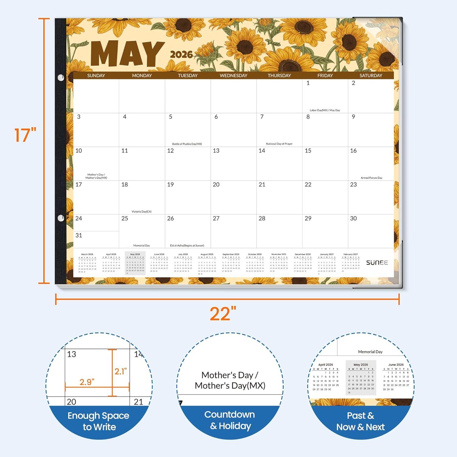 image:imageSUNEE Desk Calendar 2026 Large 22x17 from April 2026 to December 2027 Extra Large Desktop Monthly Calendar Pad 21 Months For Teacher or Office Desk Top SeasonalSeasonal