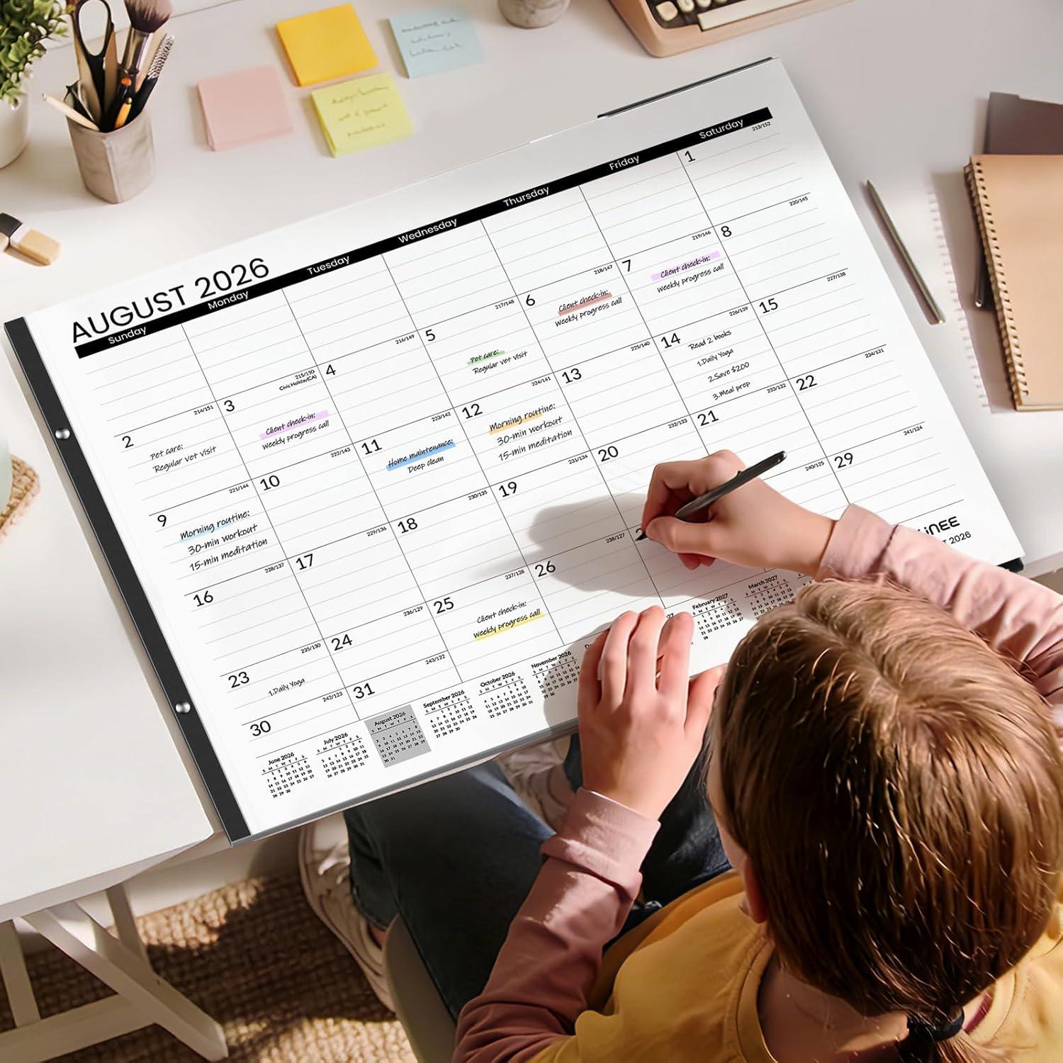image:imageSUNEE Desk Calendar 2026 Large 22x17 from April 2026 to December 2027 Extra Large Desktop Monthly Calendar Pad 21 Months For Teacher or Office Desk Top SeasonalBlack