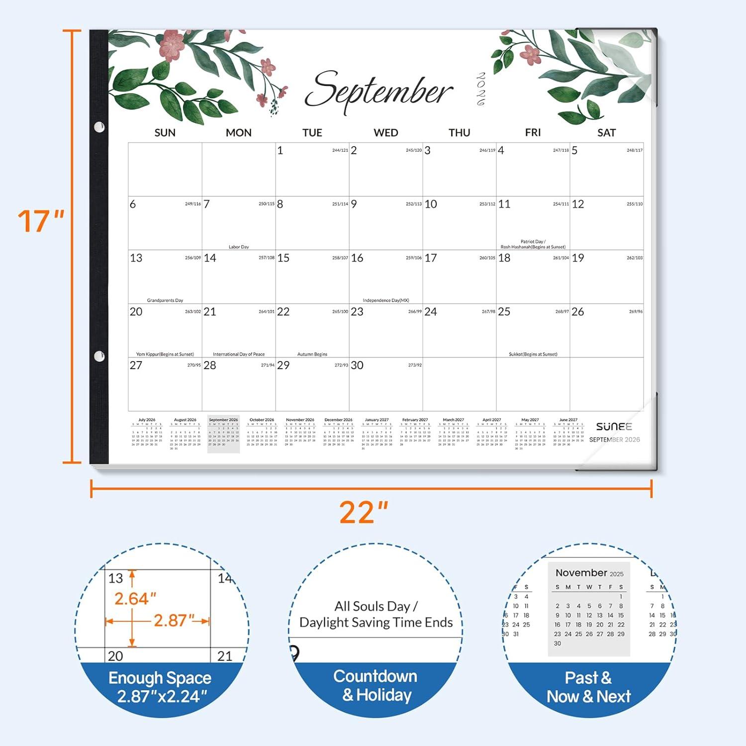 image:imageSUNEE Desk Calendar 2026 Large 22x17 from April 2026 to December 2027 Extra Large Desktop Monthly Calendar Pad 21 Months For Teacher or Office Desk Top SeasonalGreenery
