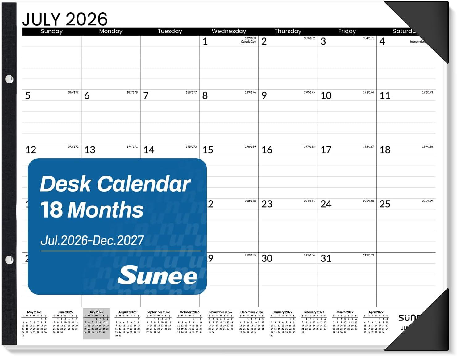 image:imageSUNEE Desk Calendar 2026 Large 22x17 from April 2026 to December 2027 Extra Large Desktop Monthly Calendar Pad 21 Months For Teacher or Office Desk Top SeasonalBlack
