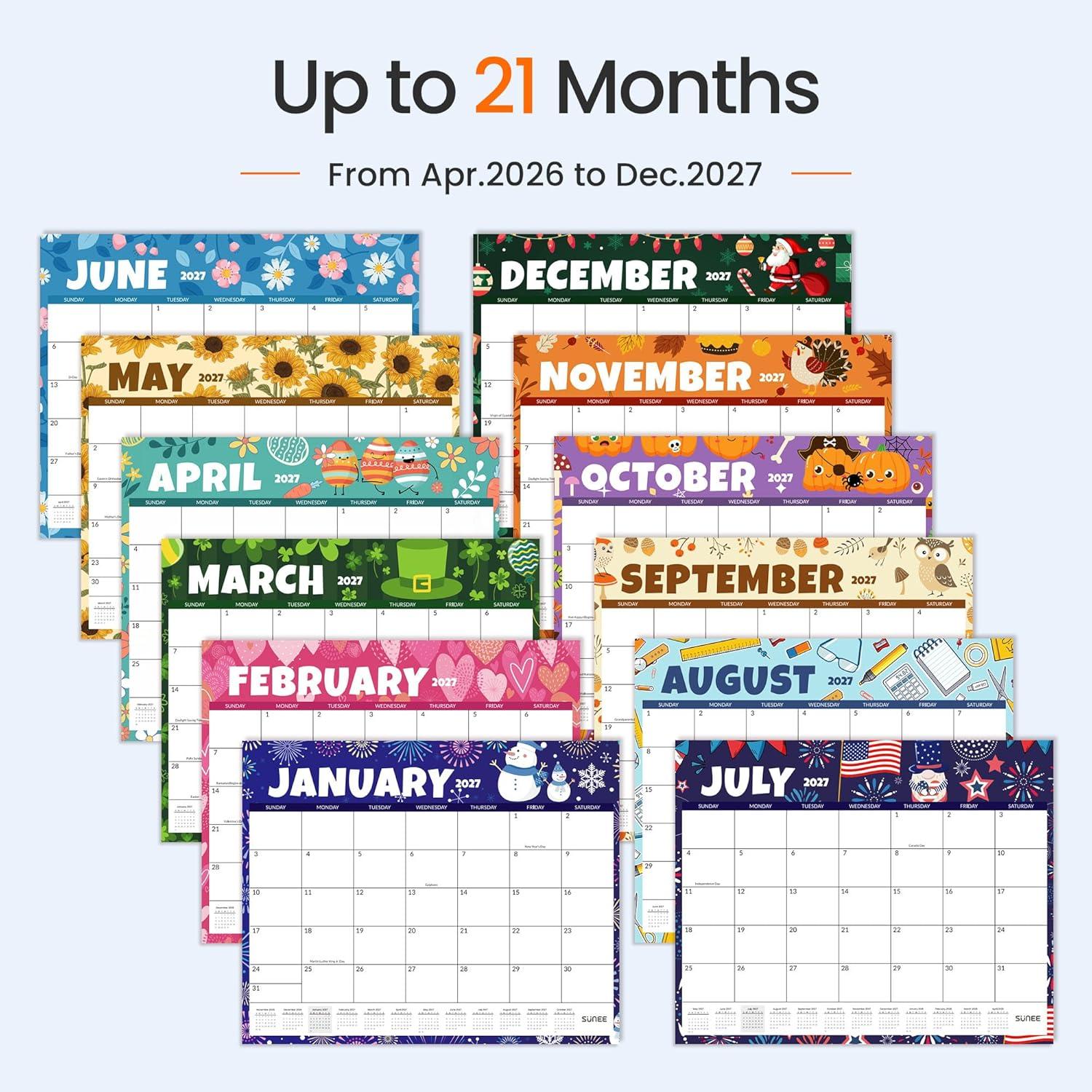 image:imageSUNEE Desk Calendar 2026 Large 22x17 from April 2026 to December 2027 Extra Large Desktop Monthly Calendar Pad 21 Months For Teacher or Office Desk Top SeasonalSeasonal