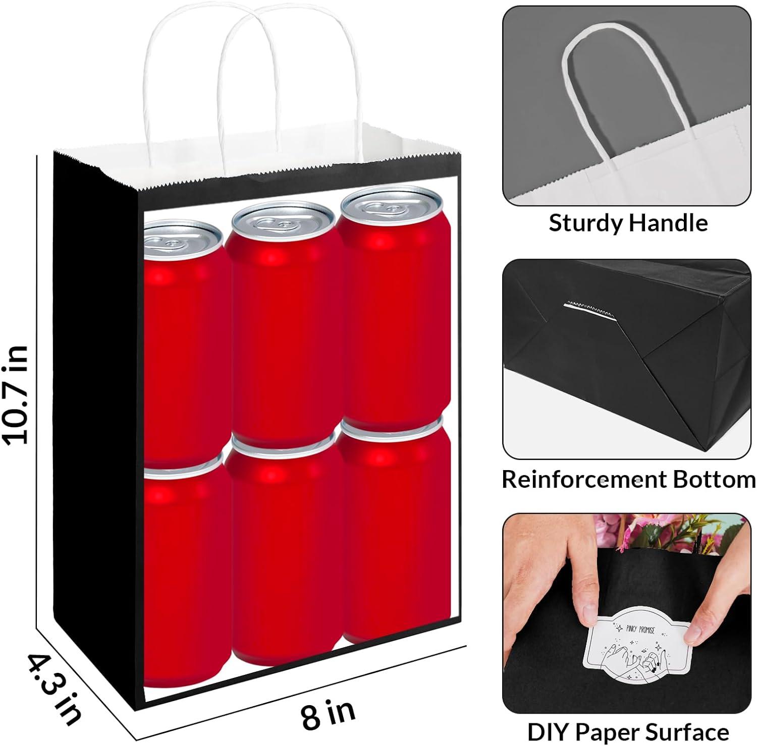image:imageSUNEE Gift Bags with Handles 8x43x107 100 Pcs Paper Bags Medium Size Bulk for Gift Wrapping Retail Party Favors and Small Business BlackBlack