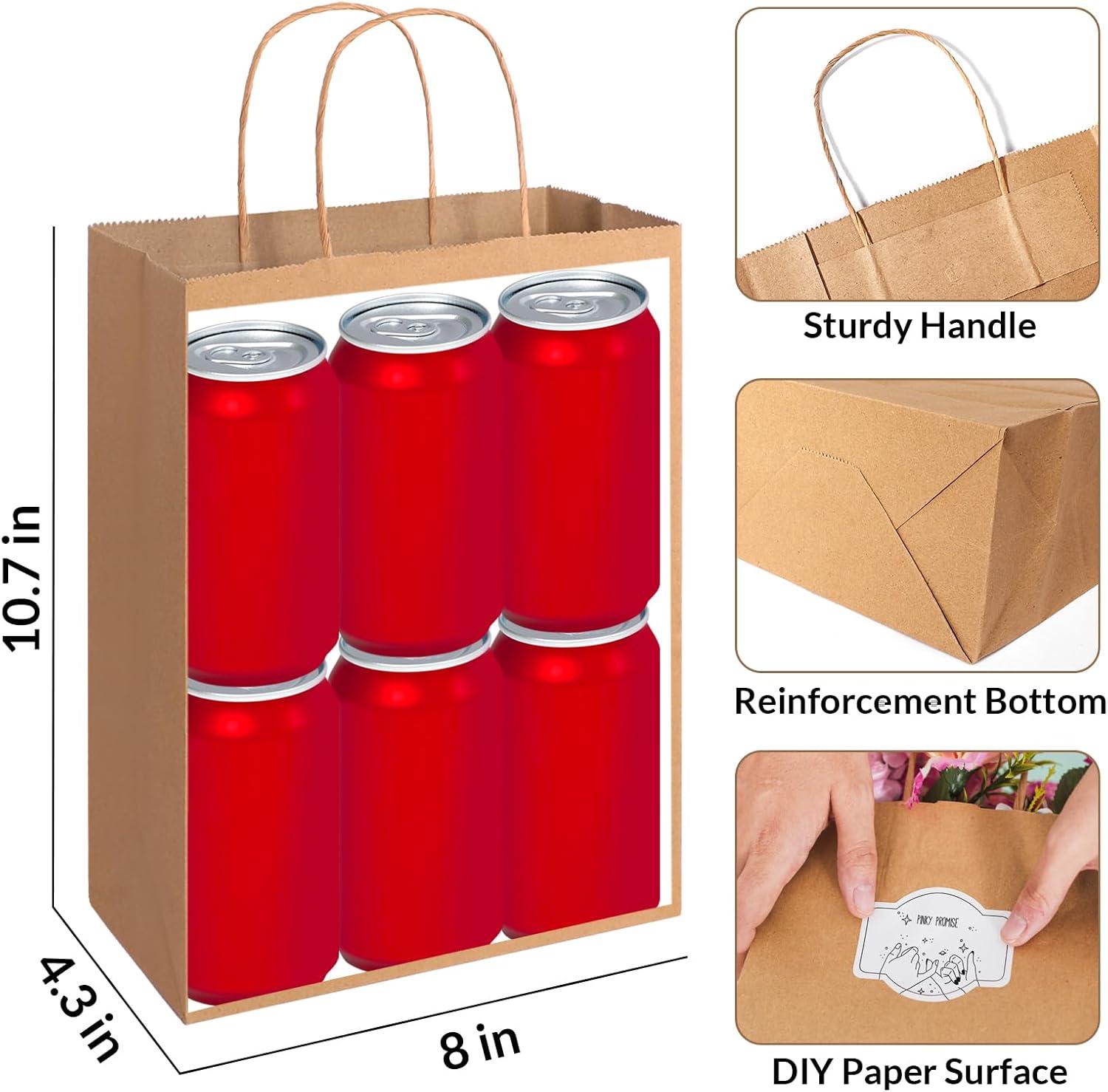 image:imageSUNEE Gift Bags with Handles 8x43x107 100 Pcs Paper Bags Medium Size Bulk for Gift Wrapping Retail Party Favors and Small Business BlackBrown