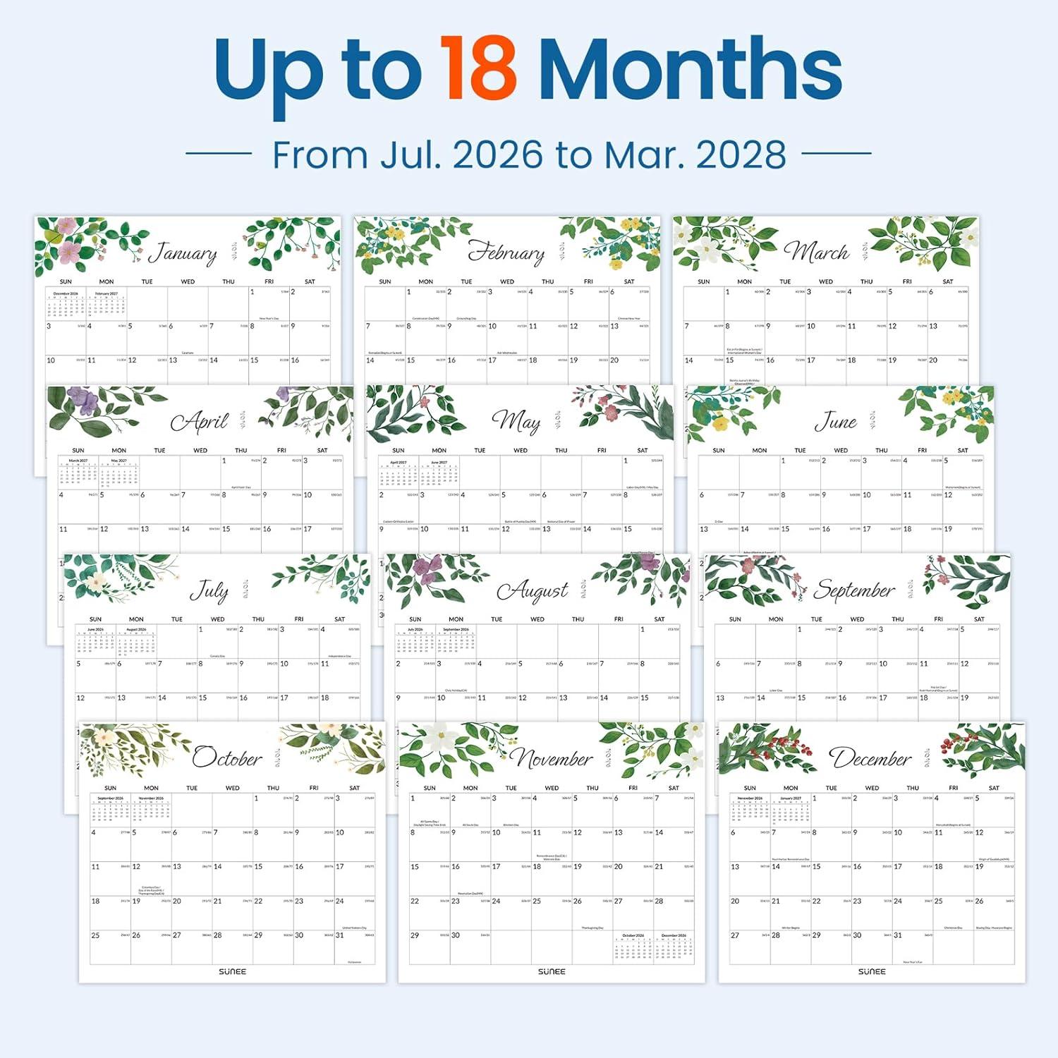 image:imageSUNEE Magnetic Calendar for Refrigerator 20262027 from October 2025 to June 2027 Fridge Calendar Magnet 21 Months for Family 85x11 Monthly Wall Calendar SeasonalGreenery