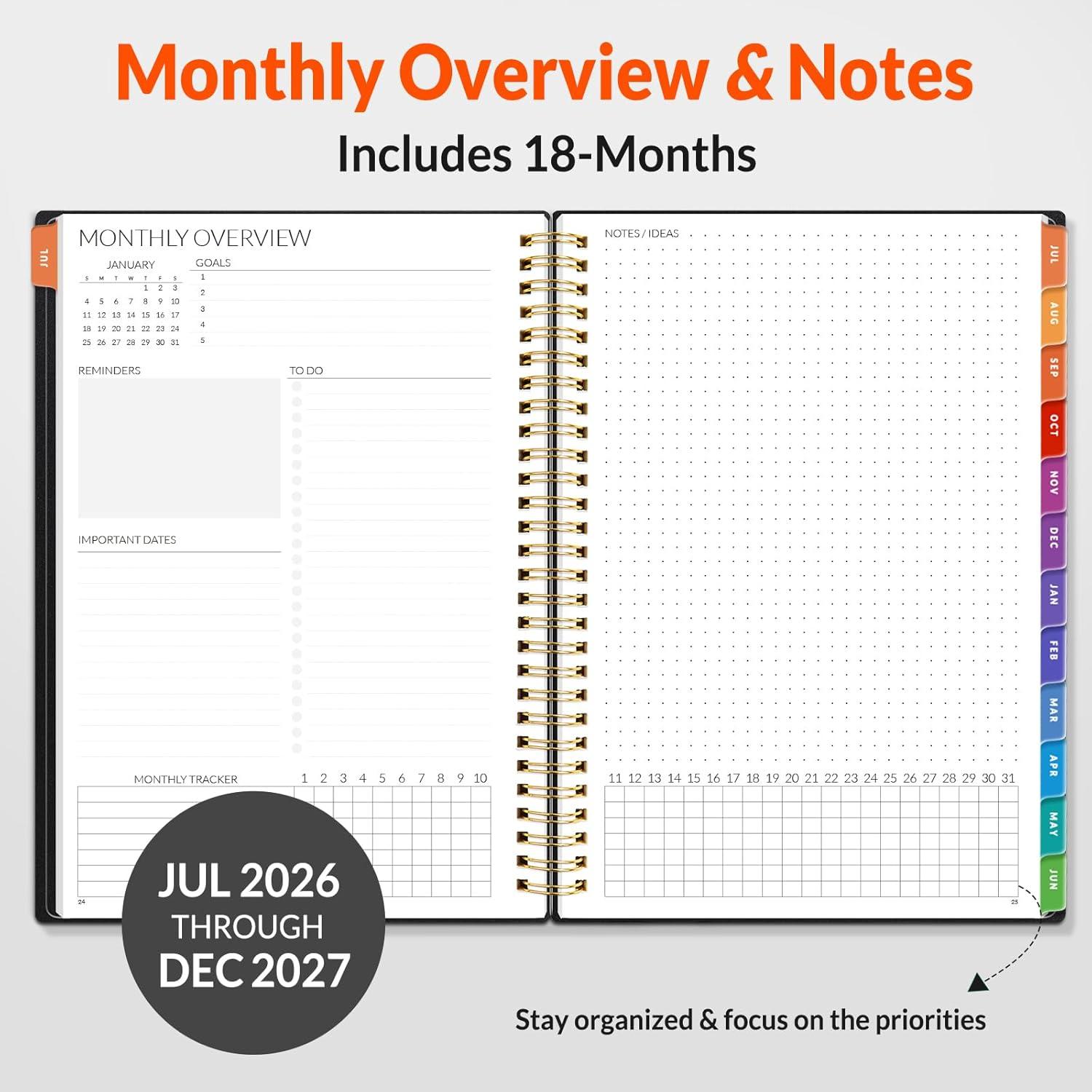 image:imageSUNEE Monthly Planner 20262027 18 Months Calendar Planner from Jul 2026 to Dec 2027 7x10 Yearly Planner with Tabs Spiral Binding Organizer for School Office Home PinkBlack