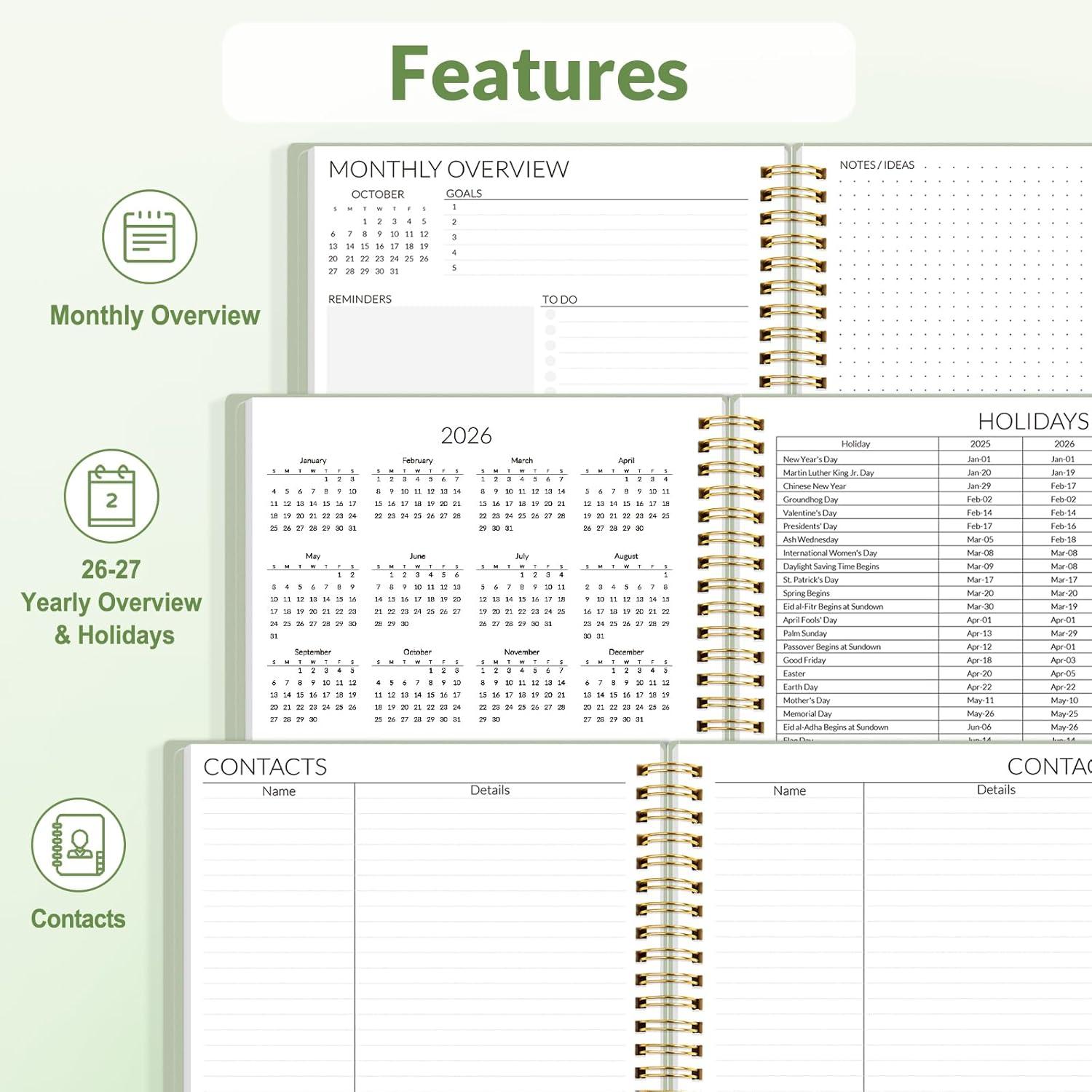 image:imageSUNEE Monthly Planner 20262027 18 Months Calendar Planner from Jul 2026 to Dec 2027 7x10 Yearly Planner with Tabs Spiral Binding Organizer for School Office Home PinkSage Green
