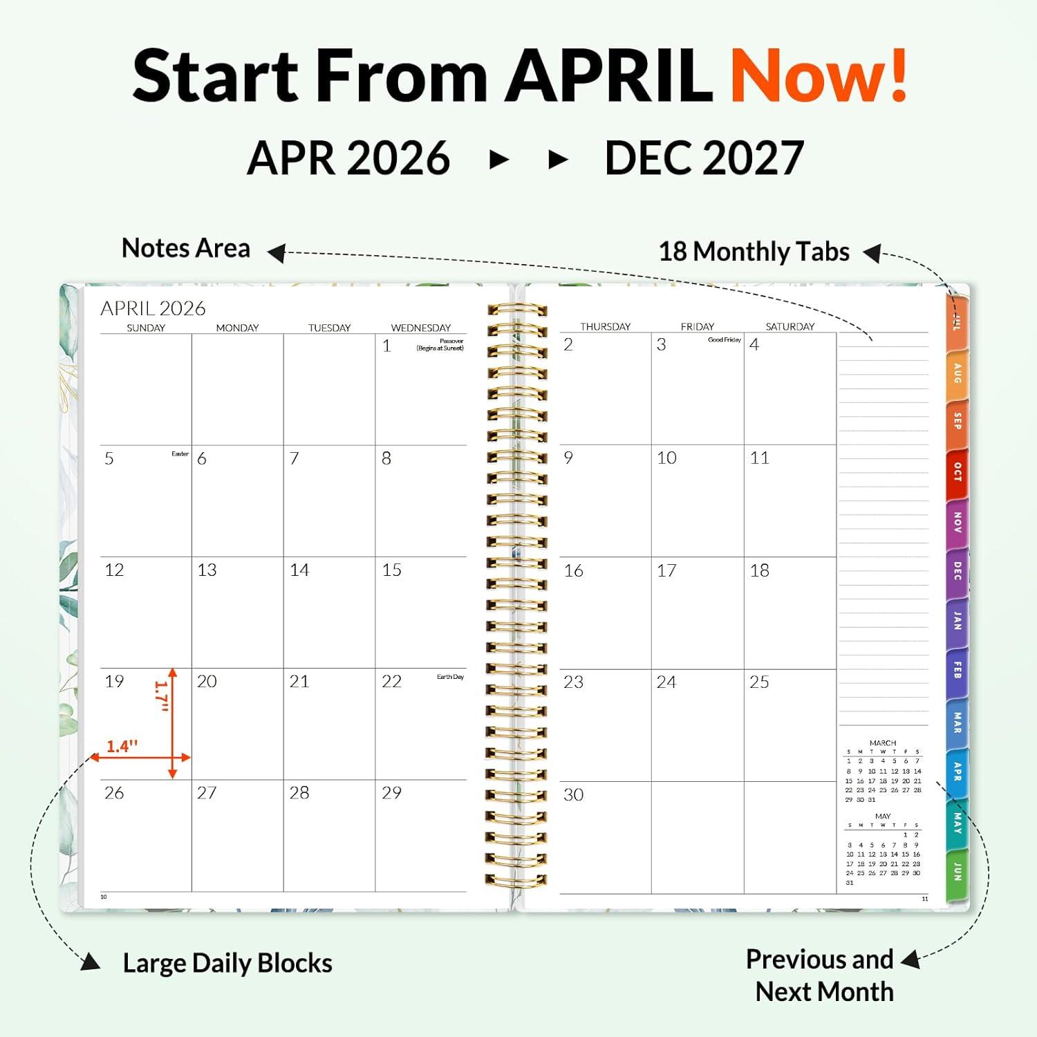 image:imageSUNEE Monthly Planner 20262027 18 Months Calendar Planner from Jul 2026 to Dec 2027 7x10 Yearly Planner with Tabs Spiral Binding Organizer for School Office Home PinkGreenery