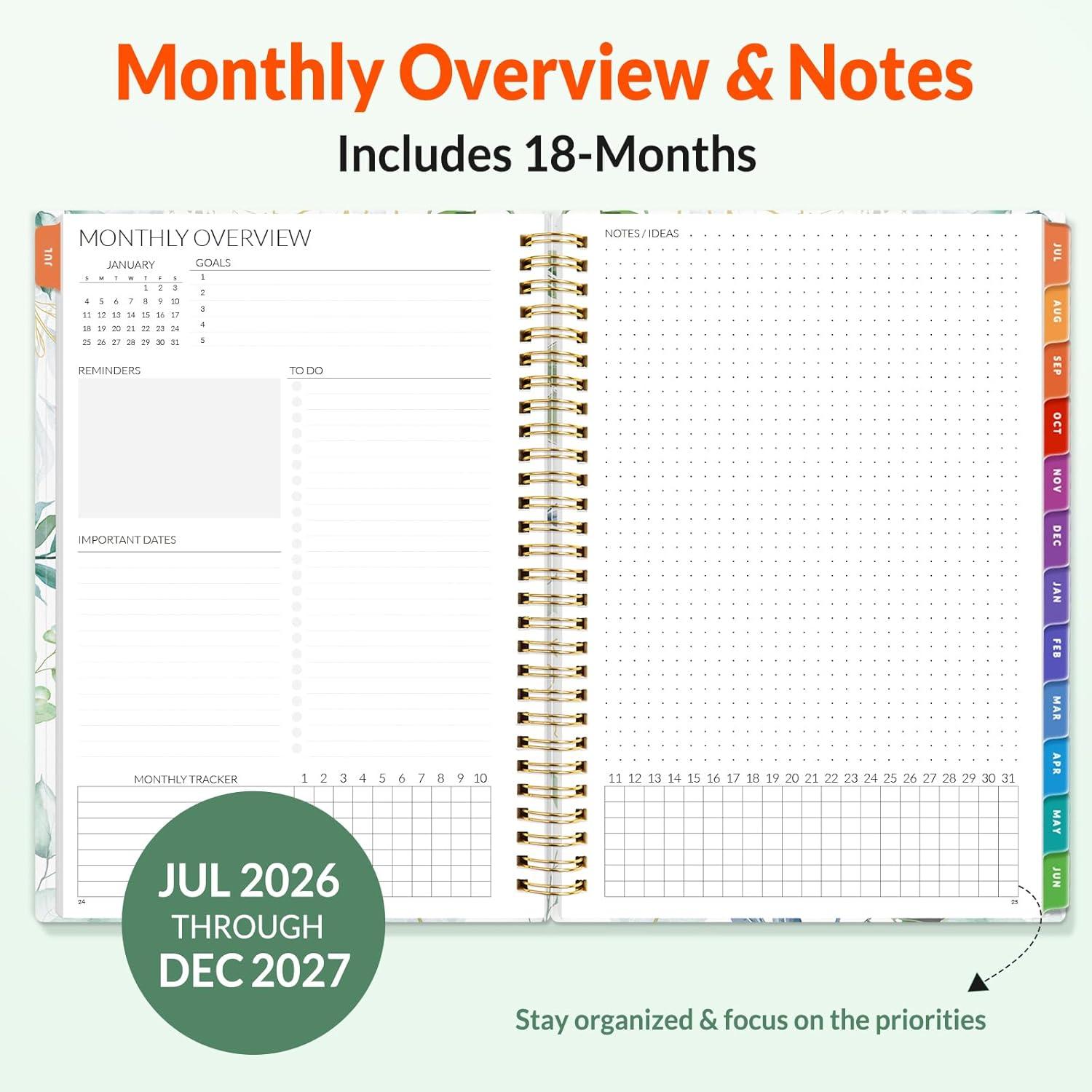 image:imageSUNEE Monthly Planner 20262027 18 Months Calendar Planner from Jul 2026 to Dec 2027 7x10 Yearly Planner with Tabs Spiral Binding Organizer for School Office Home PinkGreenery