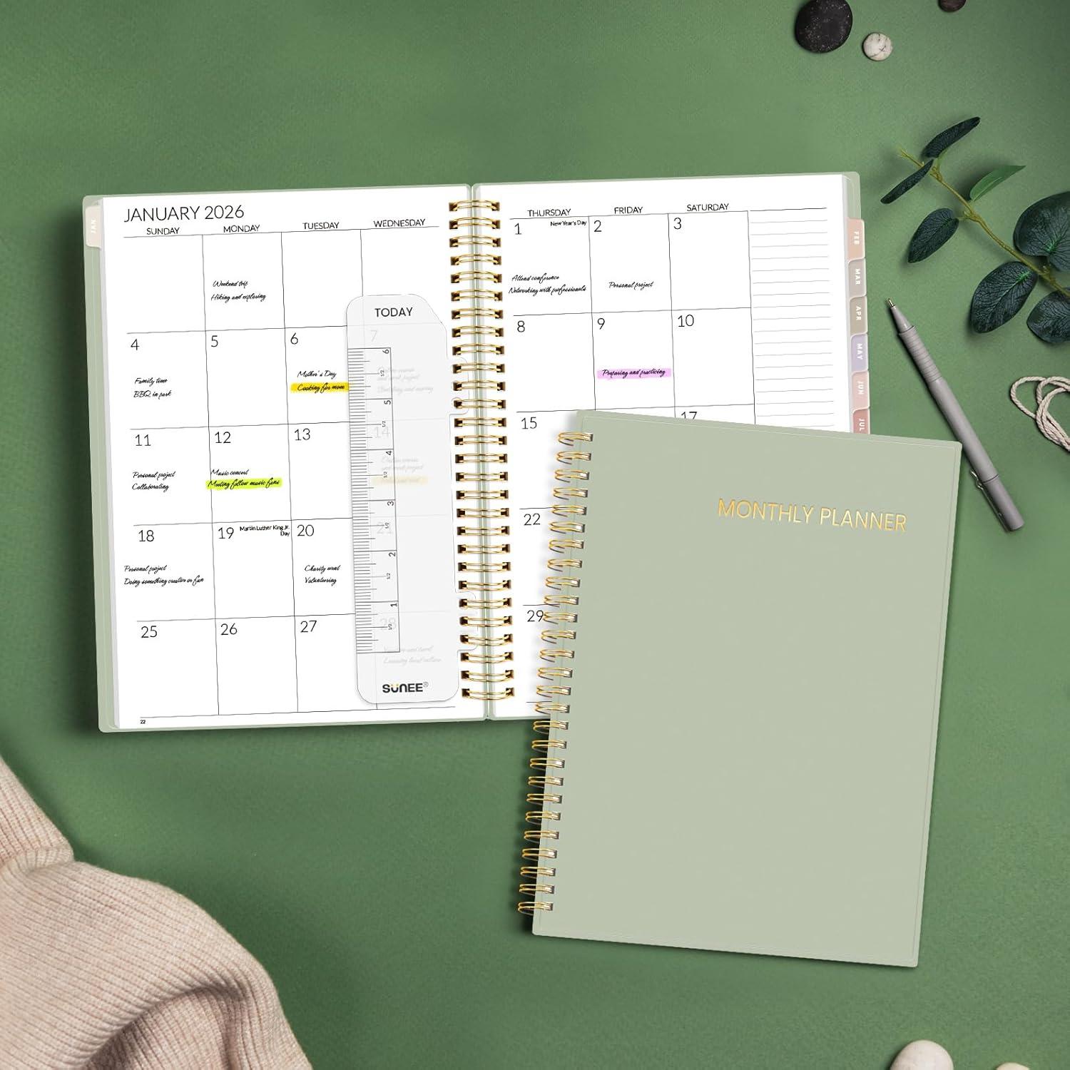 image:imageSUNEE Monthly Planner 20262027 18 Months Calendar Planner from Jul 2026 to Dec 2027 7x10 Yearly Planner with Tabs Spiral Binding Organizer for School Office Home PinkSage Green