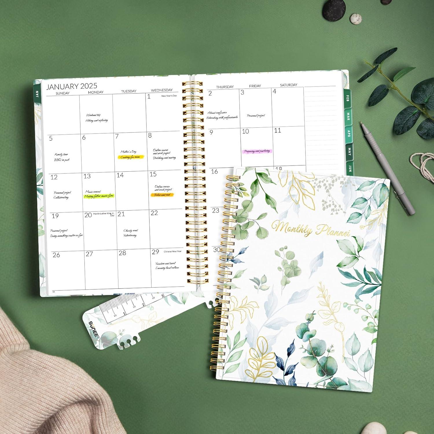 image:imageSUNEE Monthly Planner 20262027 18 Months Calendar Planner from Jul 2026 to Dec 2027 7x10 Yearly Planner with Tabs Spiral Binding Organizer for School Office Home PinkEucalyptus