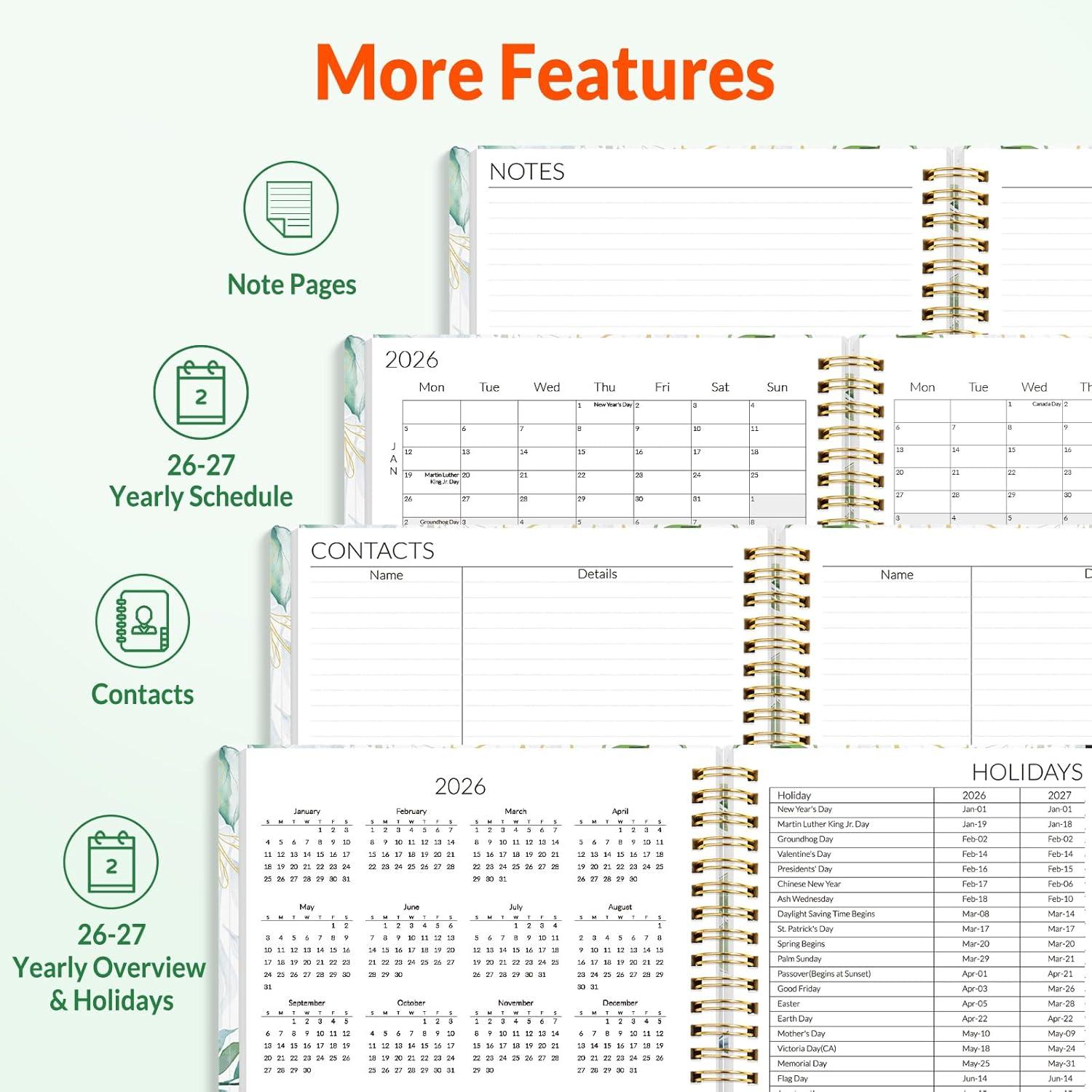image:imageSUNEE Monthly Planner 20262027 18 Months Calendar Planner from Jul 2026 to Dec 2027 7x10 Yearly Planner with Tabs Spiral Binding Organizer for School Office Home PinkGreenery