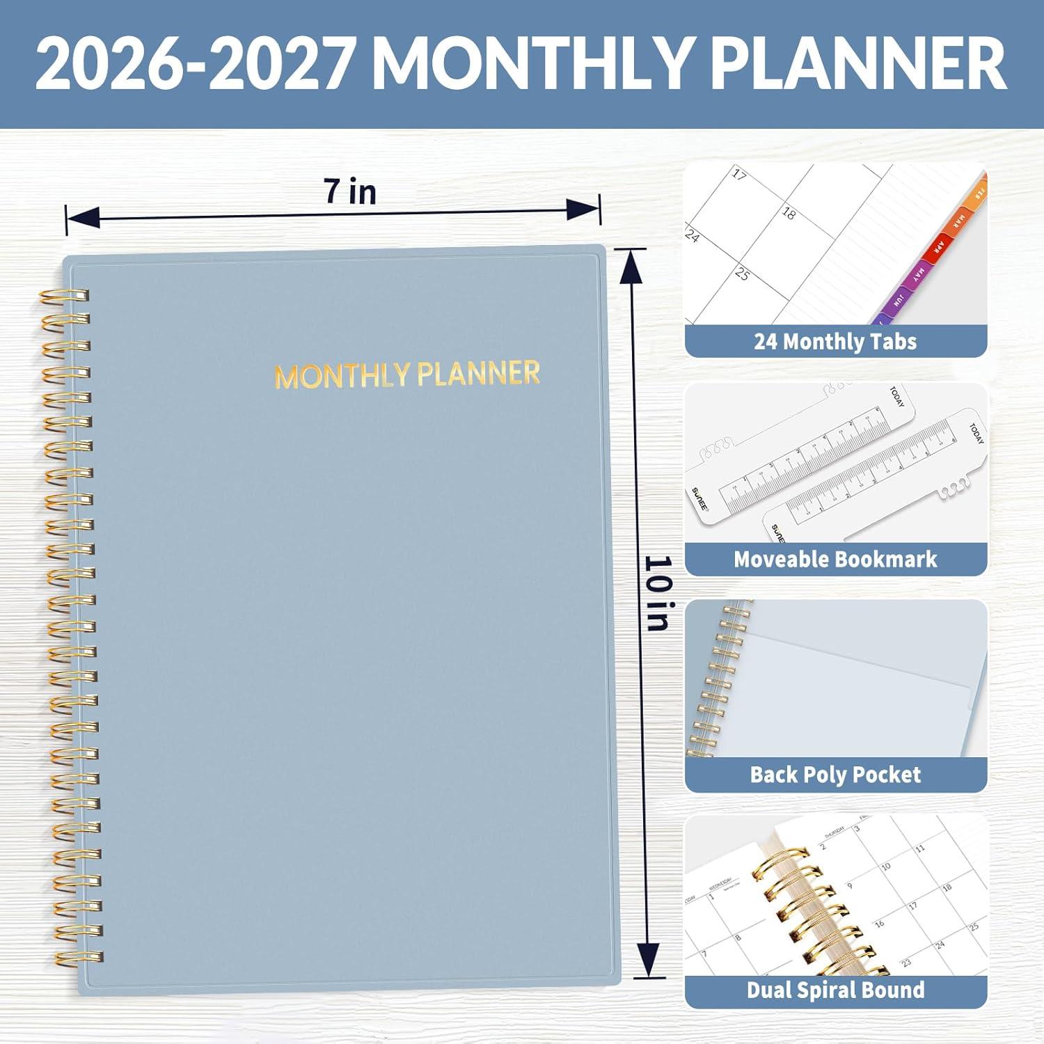 image:imageSUNEE Monthly Planner 20262027 18 Months Calendar Planner from Jul 2026 to Dec 2027 7x10 Yearly Planner with Tabs Spiral Binding Organizer for School Office Home PinkGray Blue