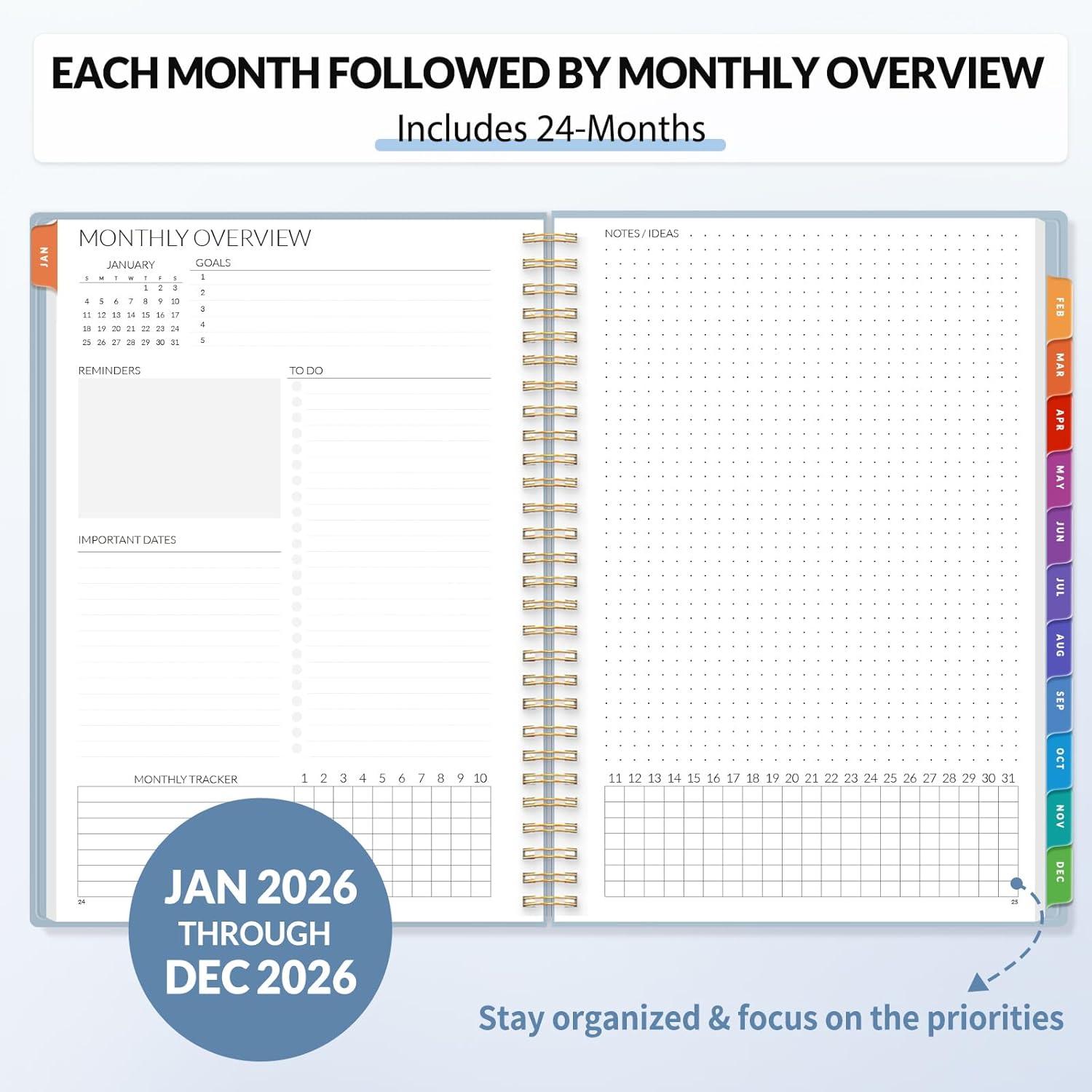 image:imageSUNEE Monthly Planner 20262027 18 Months Calendar Planner from Jul 2026 to Dec 2027 7x10 Yearly Planner with Tabs Spiral Binding Organizer for School Office Home PinkGray Blue