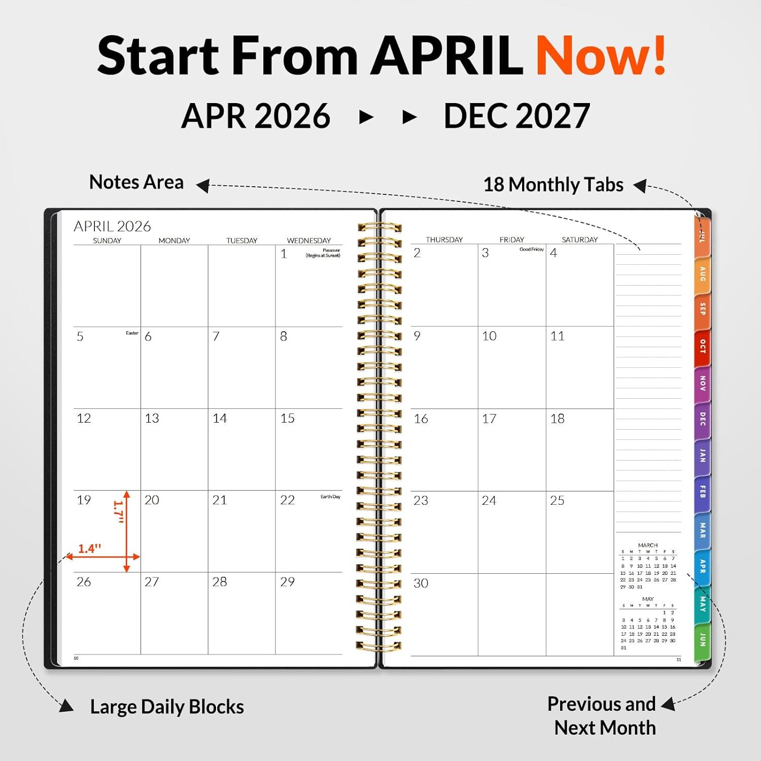 image:imageSUNEE Monthly Planner 20262027 18 Months Calendar Planner from Jul 2026 to Dec 2027 7x10 Yearly Planner with Tabs Spiral Binding Organizer for School Office Home PinkBlack