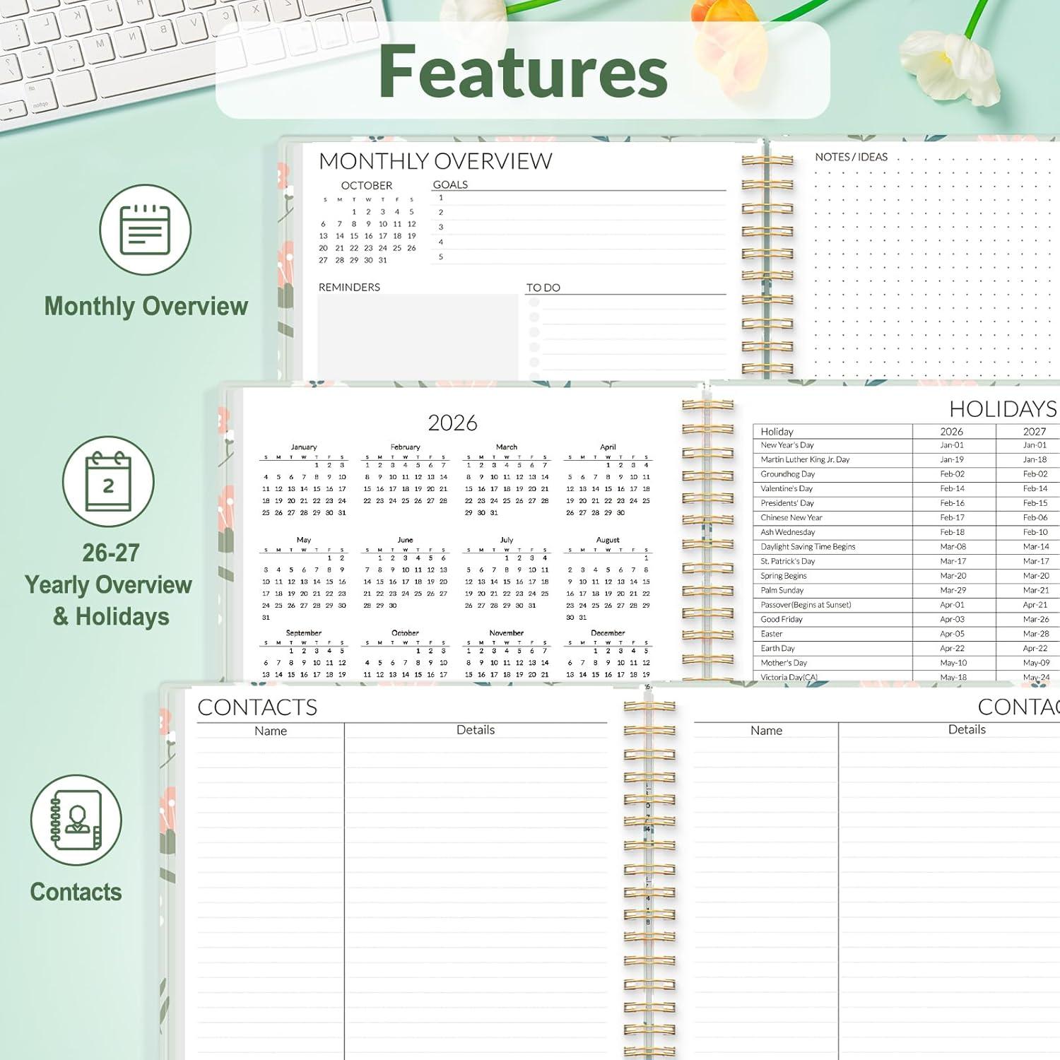 image:imageSUNEE Monthly Planner 20262027 18 Months Calendar Planner from Jul 2026 to Dec 2027 7x10 Yearly Planner with Tabs Spiral Binding Organizer for School Office Home PinkGreen Wildflowers
