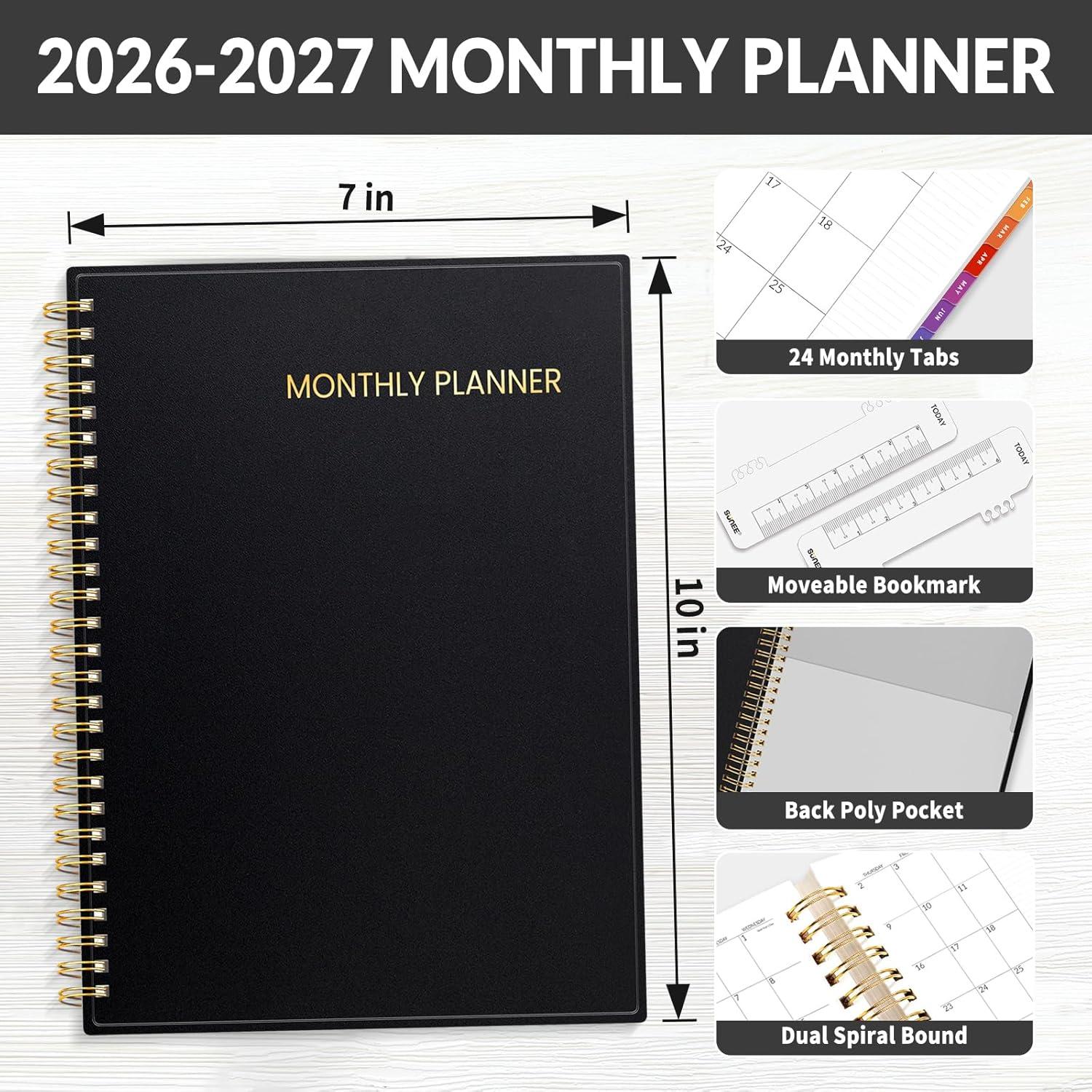image:imageSUNEE Monthly Planner 20262027 18 Months Calendar Planner from Jul 2026 to Dec 2027 7x10 Yearly Planner with Tabs Spiral Binding Organizer for School Office Home PinkBlack