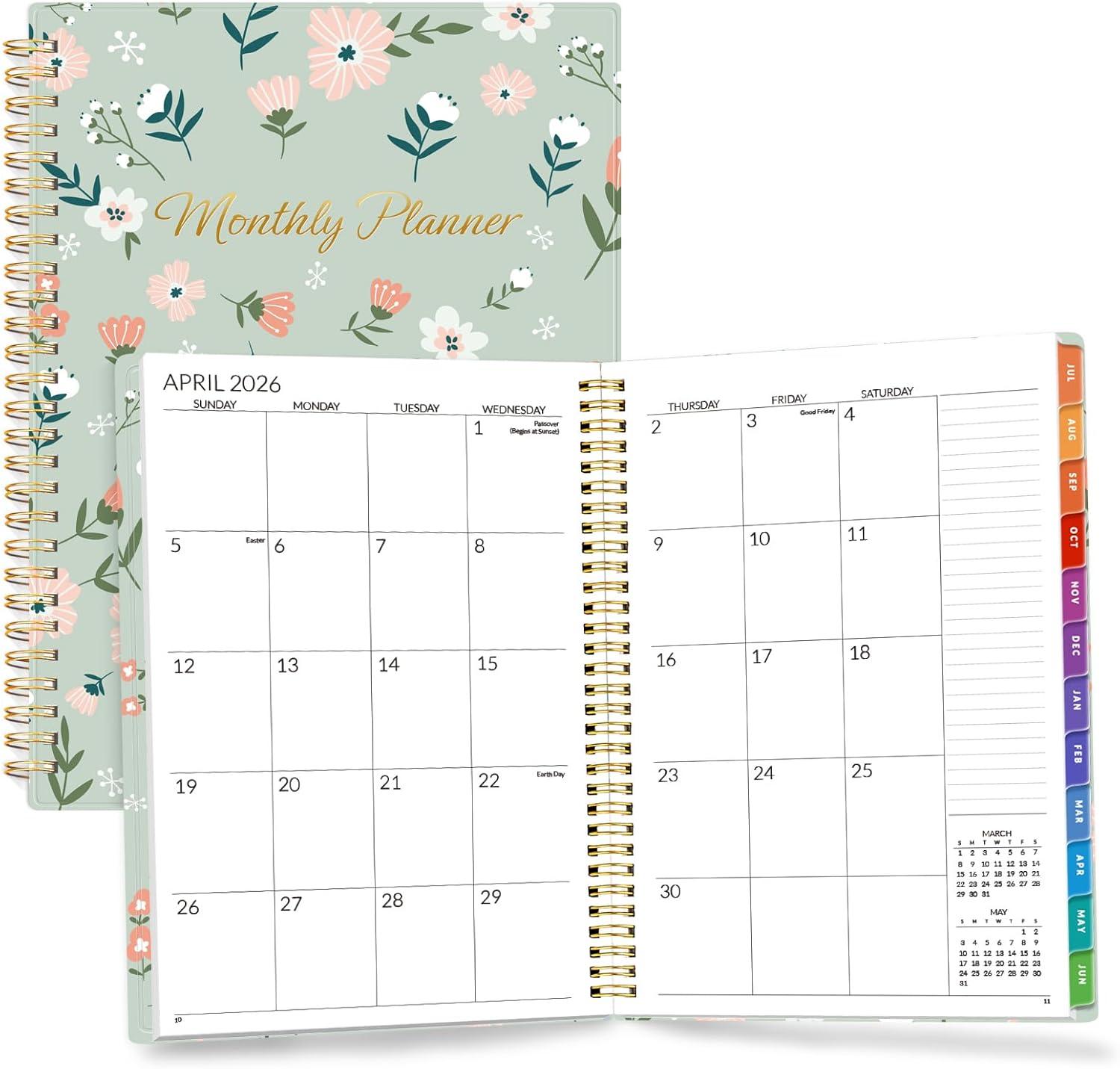 image:imageSUNEE Monthly Planner 20262027 18 Months Calendar Planner from Jul 2026 to Dec 2027 7x10 Yearly Planner with Tabs Spiral Binding Organizer for School Office Home PinkGreen Wildflowers