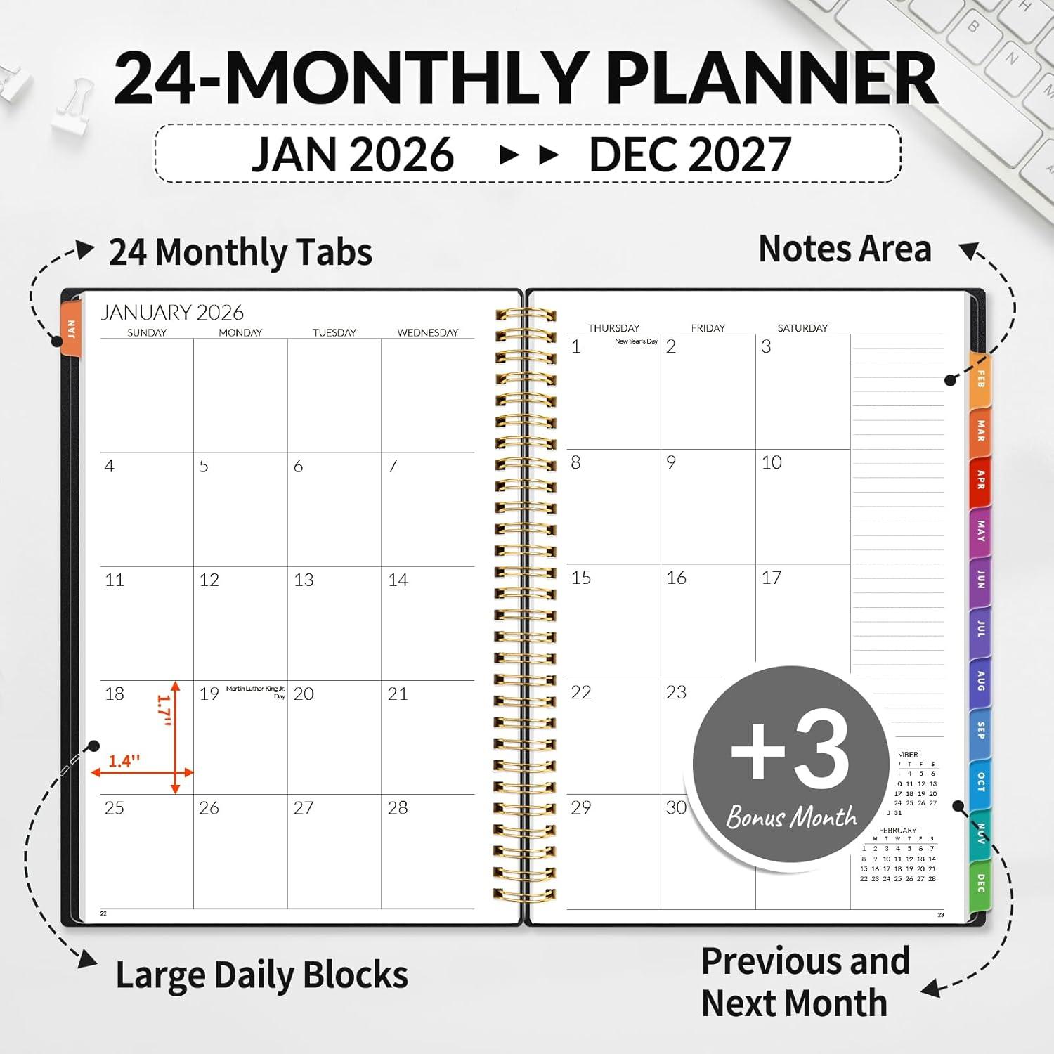 image:imageSUNEE Monthly Planner 20262027 18 Months Calendar Planner from Jul 2026 to Dec 2027 7x10 Yearly Planner with Tabs Spiral Binding Organizer for School Office Home PinkBlack