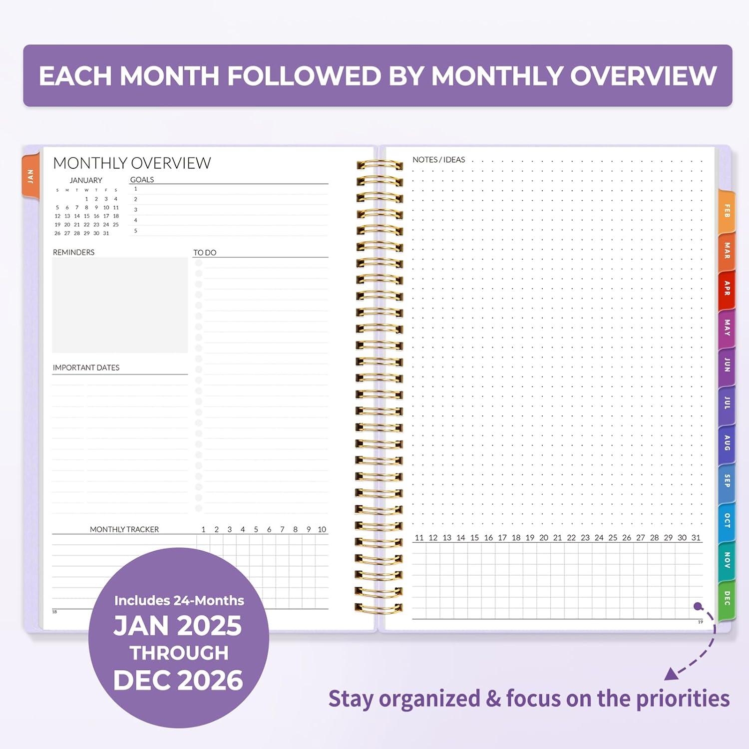 image:imageSUNEE Monthly Planner 20262027 18 Months Calendar Planner from Jul 2026 to Dec 2027 7x10 Yearly Planner with Tabs Spiral Binding Organizer for School Office Home PinkPurple