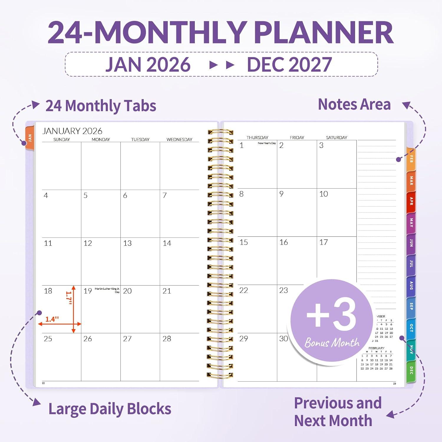 image:imageSUNEE Monthly Planner 20262027 18 Months Calendar Planner from Jul 2026 to Dec 2027 7x10 Yearly Planner with Tabs Spiral Binding Organizer for School Office Home PinkPurple