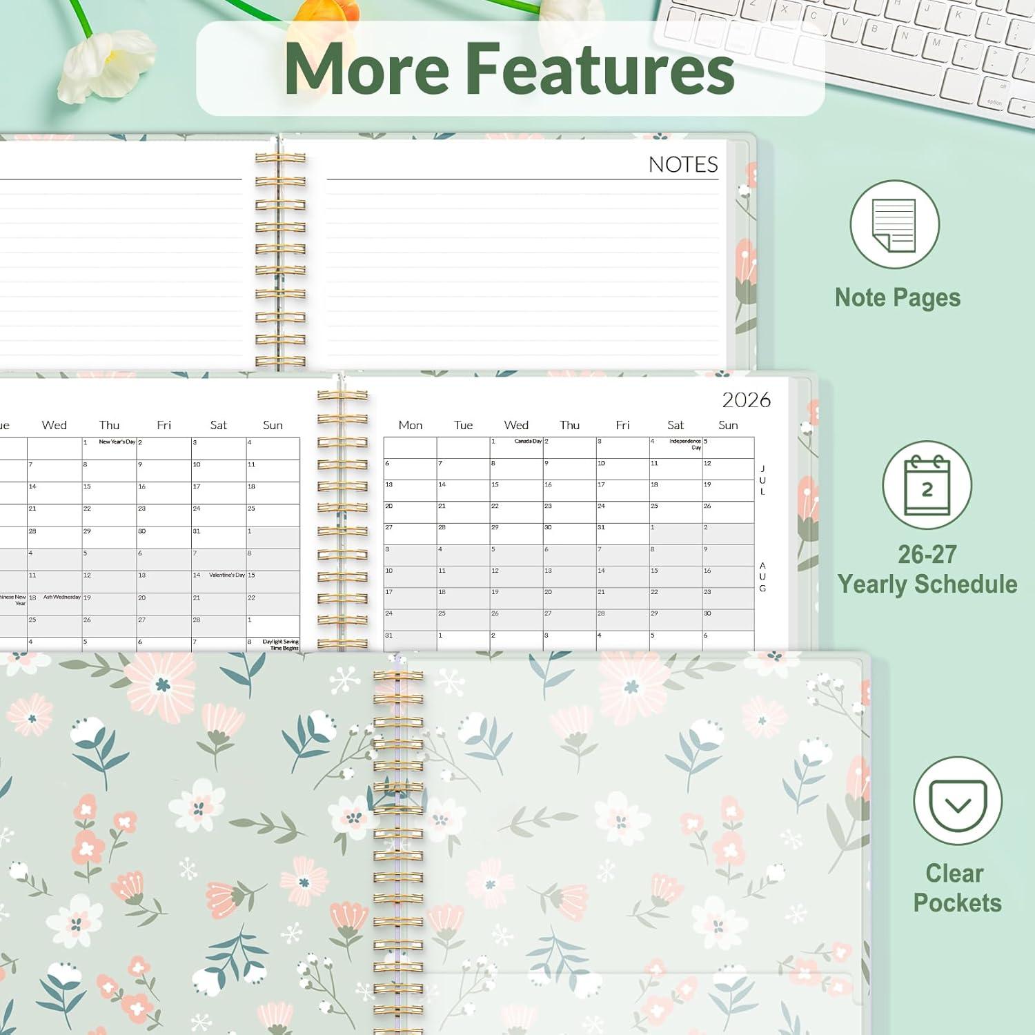 image:imageSUNEE Monthly Planner 20262027 18 Months Calendar Planner from Jul 2026 to Dec 2027 7x10 Yearly Planner with Tabs Spiral Binding Organizer for School Office Home PinkGreen Wildflowers