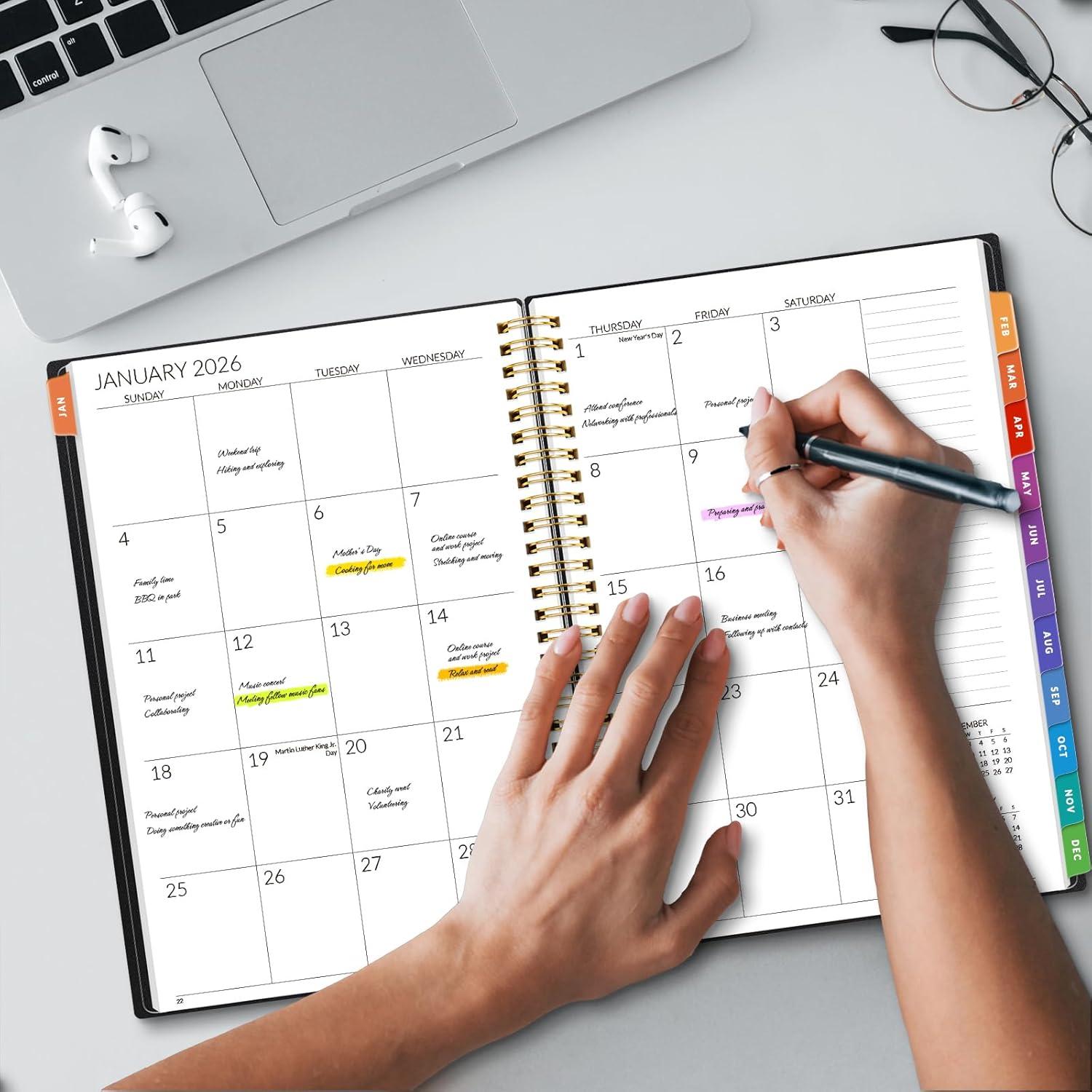 image:imageSUNEE Monthly Planner 20262027 18 Months Calendar Planner from Jul 2026 to Dec 2027 7x10 Yearly Planner with Tabs Spiral Binding Organizer for School Office Home PinkBlack