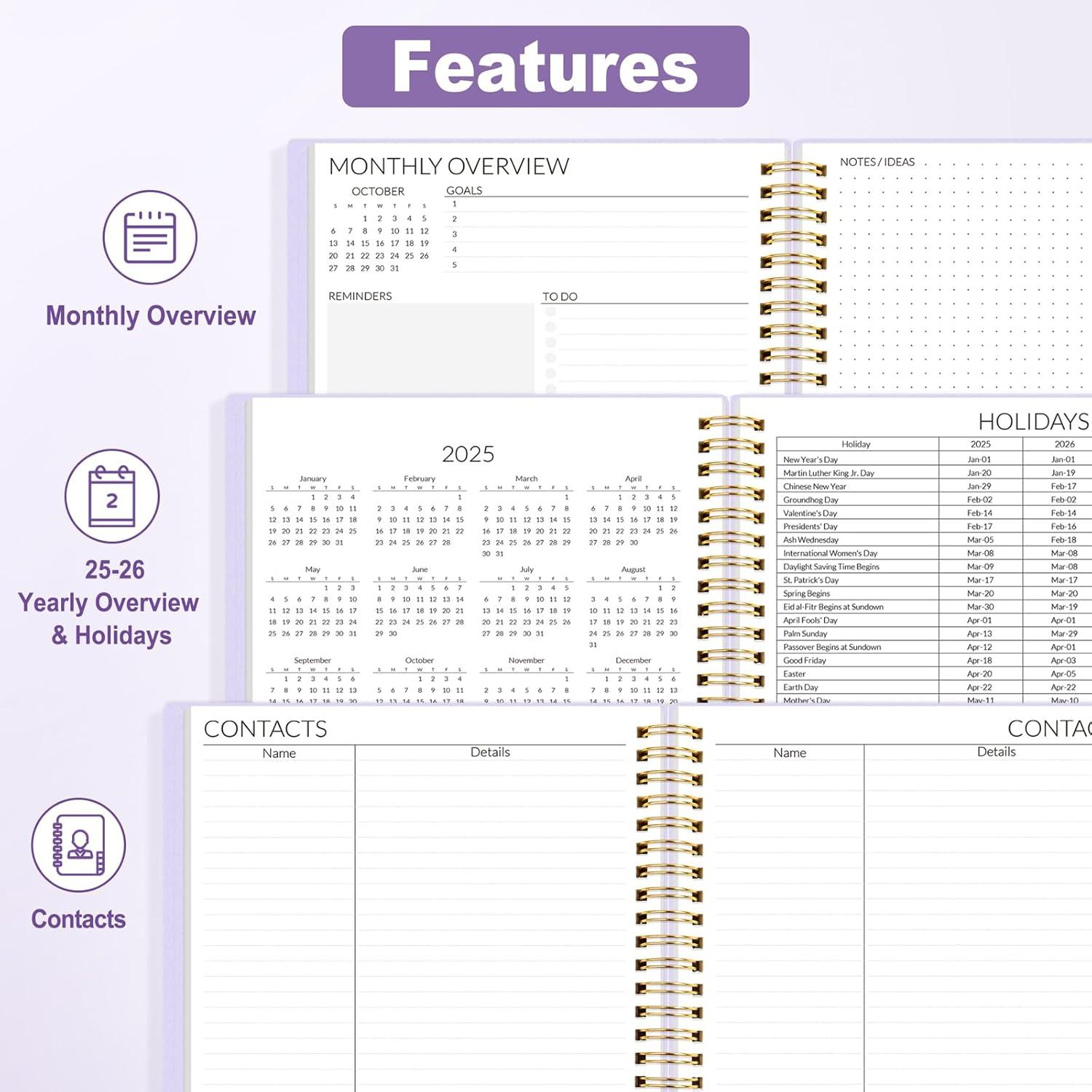 image:imageSUNEE Monthly Planner 20262027 18 Months Calendar Planner from Jul 2026 to Dec 2027 7x10 Yearly Planner with Tabs Spiral Binding Organizer for School Office Home PinkPurple