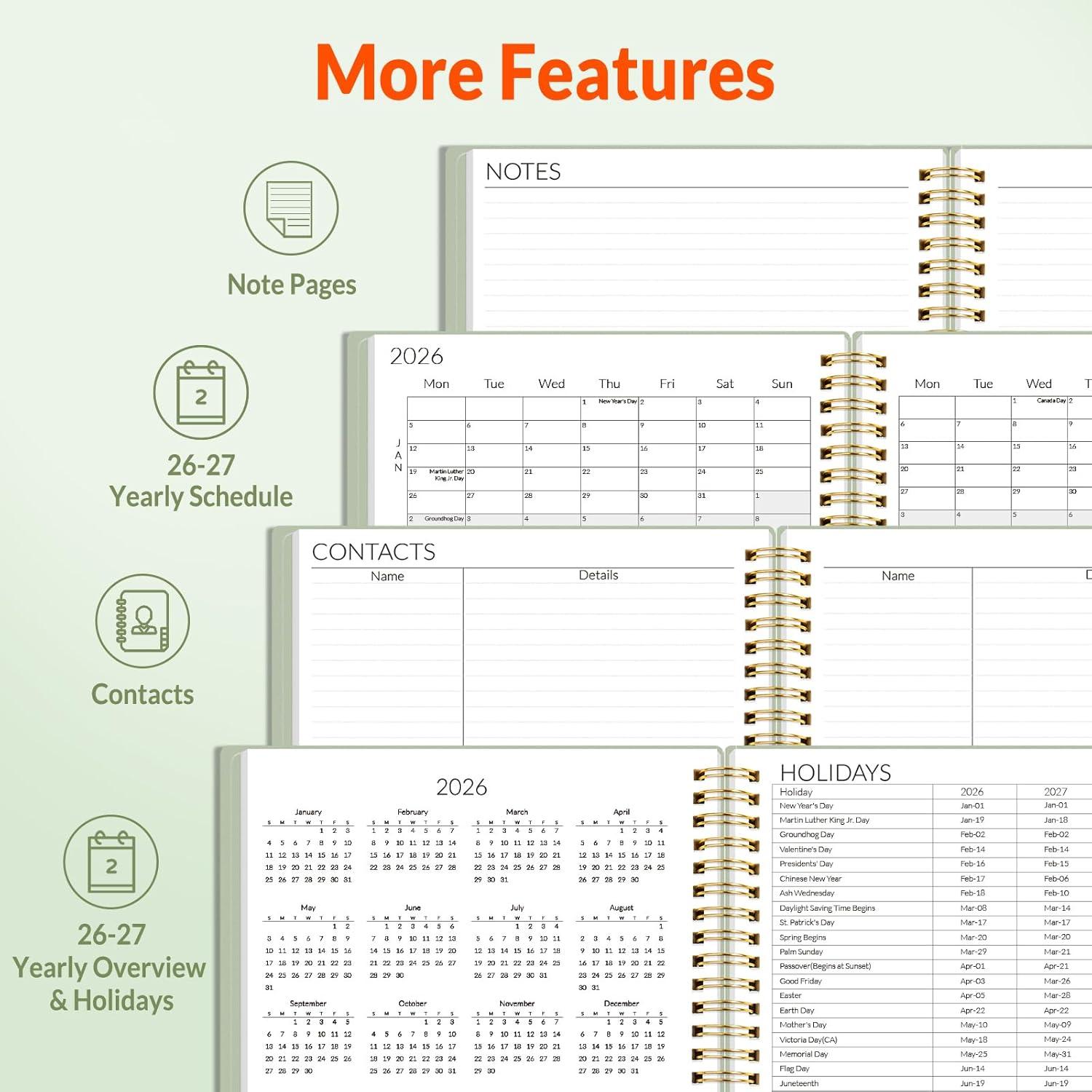 image:imageSUNEE Monthly Planner 20262027 18 Months Calendar Planner from Jul 2026 to Dec 2027 7x10 Yearly Planner with Tabs Spiral Binding Organizer for School Office Home PinkSage Green