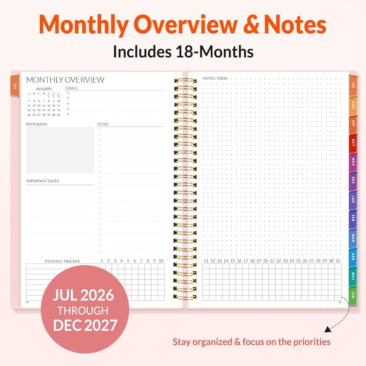image:imageSUNEE Monthly Planner 20262027 18 Months Calendar Planner from Jul 2026 to Dec 2027 7x10 Yearly Planner with Tabs Spiral Binding Organizer for School Office Home PinkPink