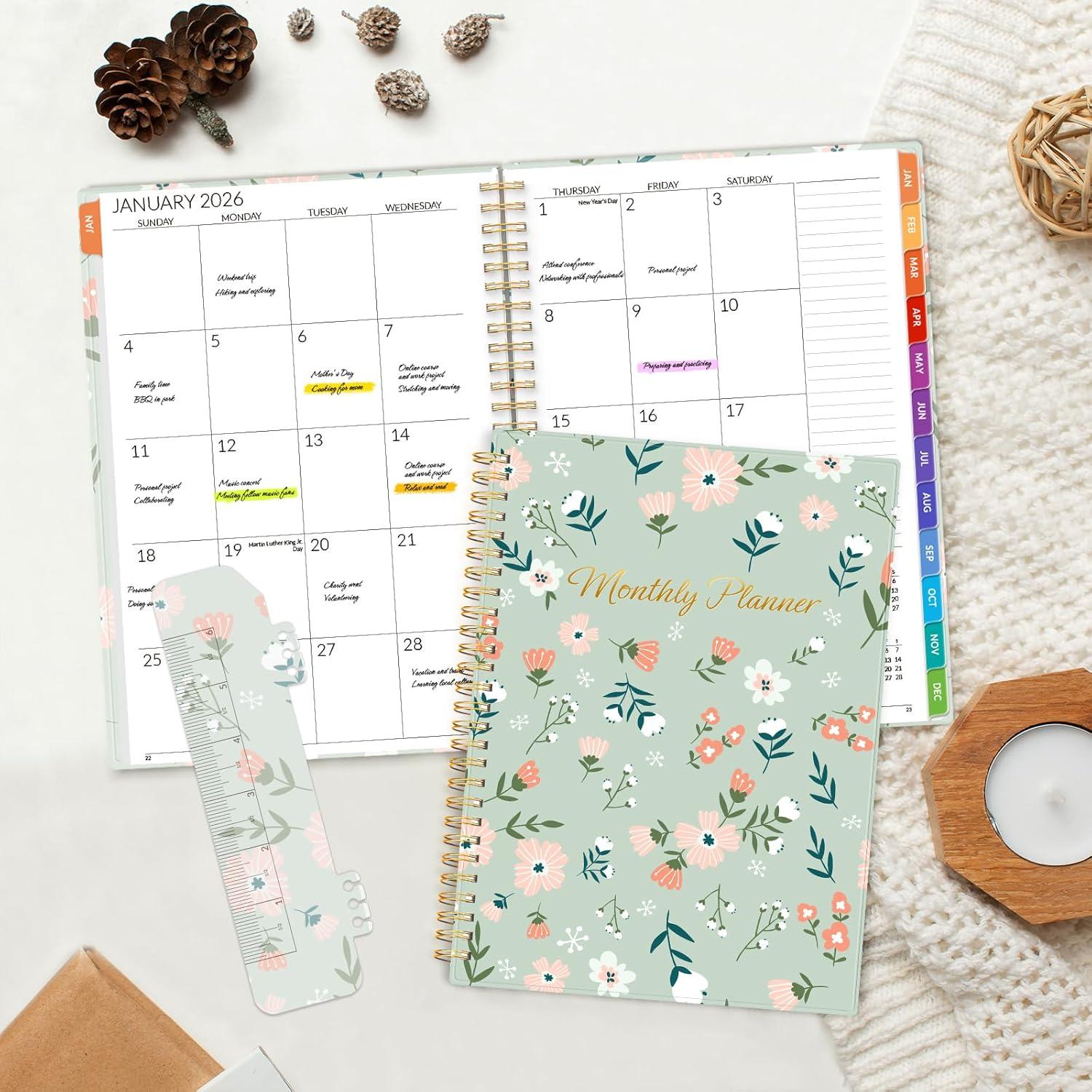 image:imageSUNEE Monthly Planner 20262027 18 Months Calendar Planner from Jul 2026 to Dec 2027 7x10 Yearly Planner with Tabs Spiral Binding Organizer for School Office Home PinkGreen Wildflowers