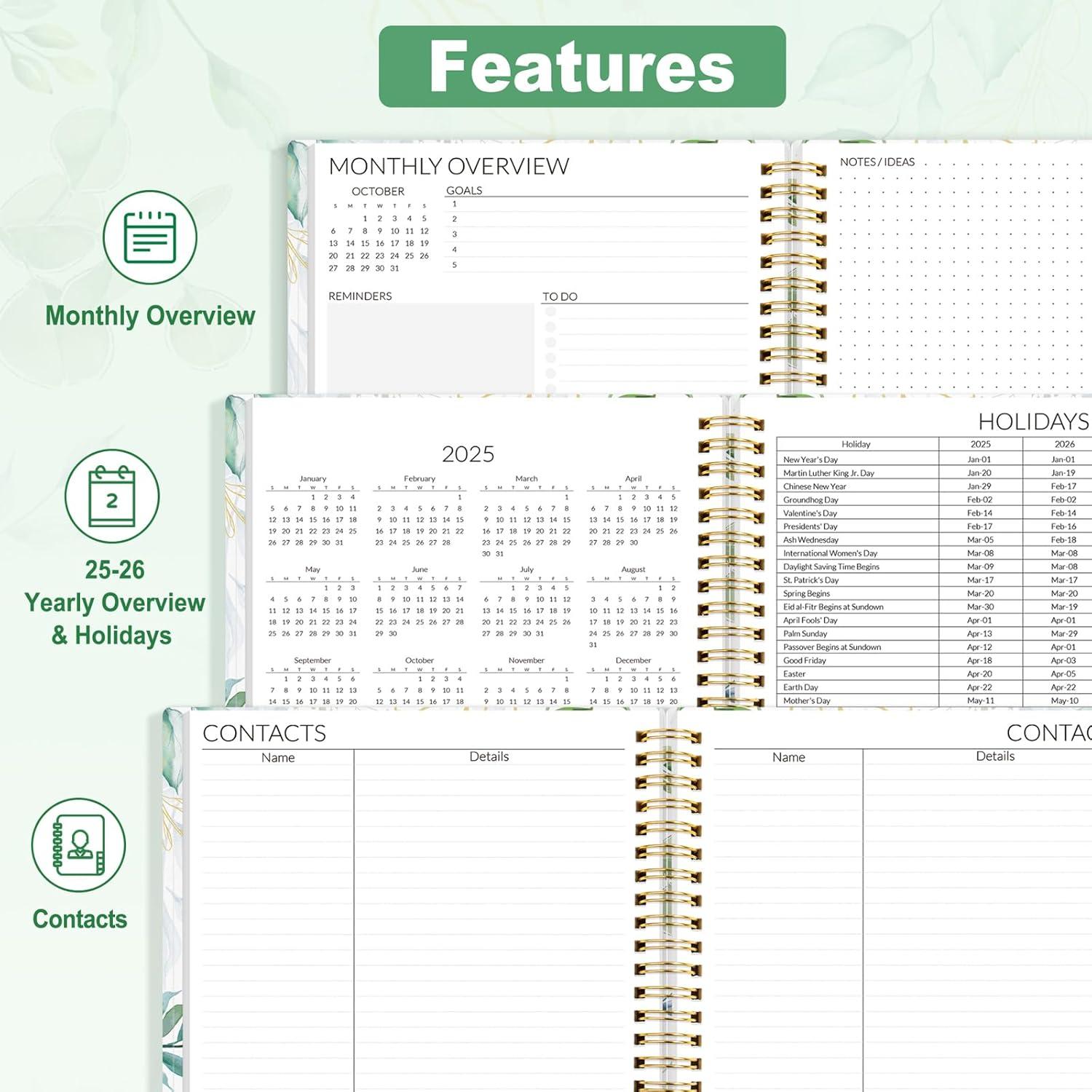 image:imageSUNEE Monthly Planner 20262027 18 Months Calendar Planner from Jul 2026 to Dec 2027 7x10 Yearly Planner with Tabs Spiral Binding Organizer for School Office Home PinkEucalyptus