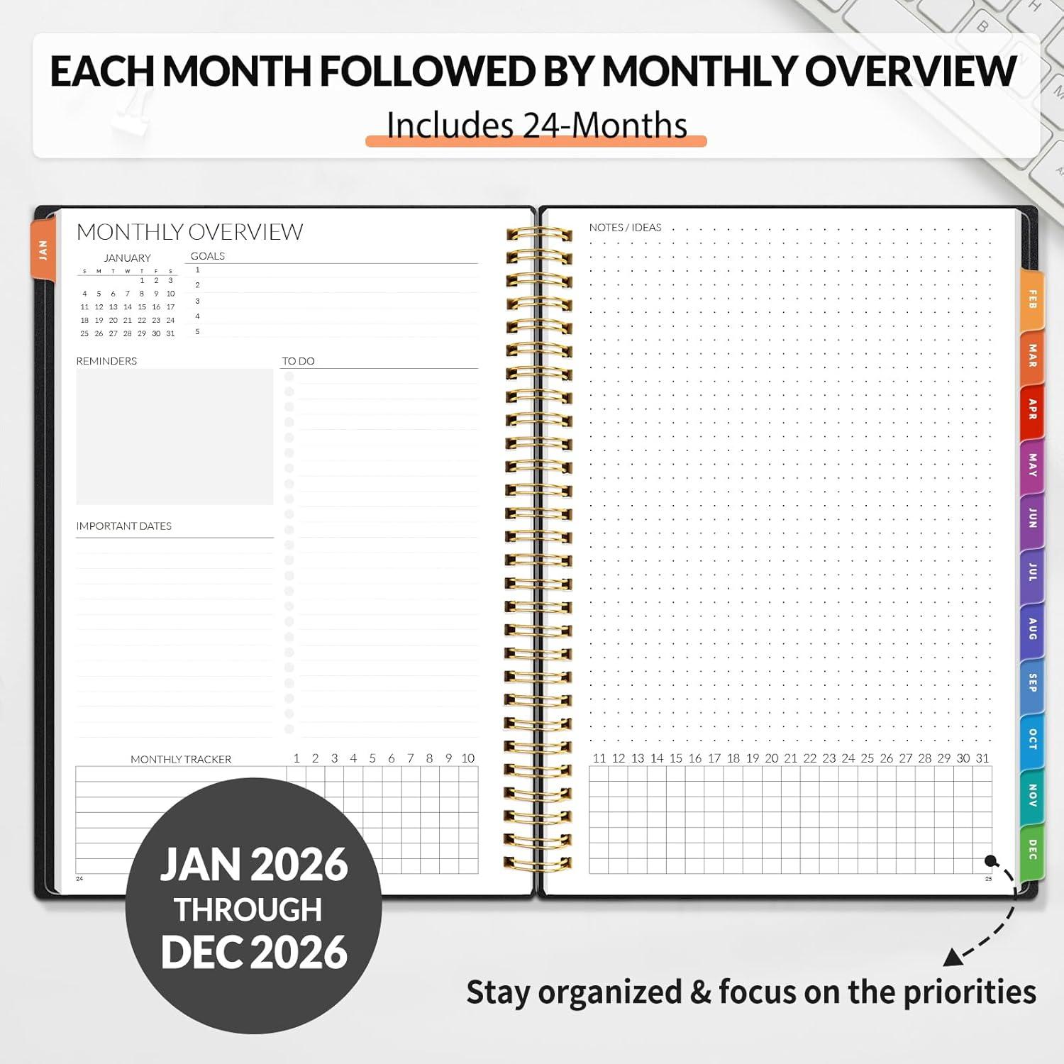 image:imageSUNEE Monthly Planner 20262027 18 Months Calendar Planner from Jul 2026 to Dec 2027 7x10 Yearly Planner with Tabs Spiral Binding Organizer for School Office Home PinkBlack