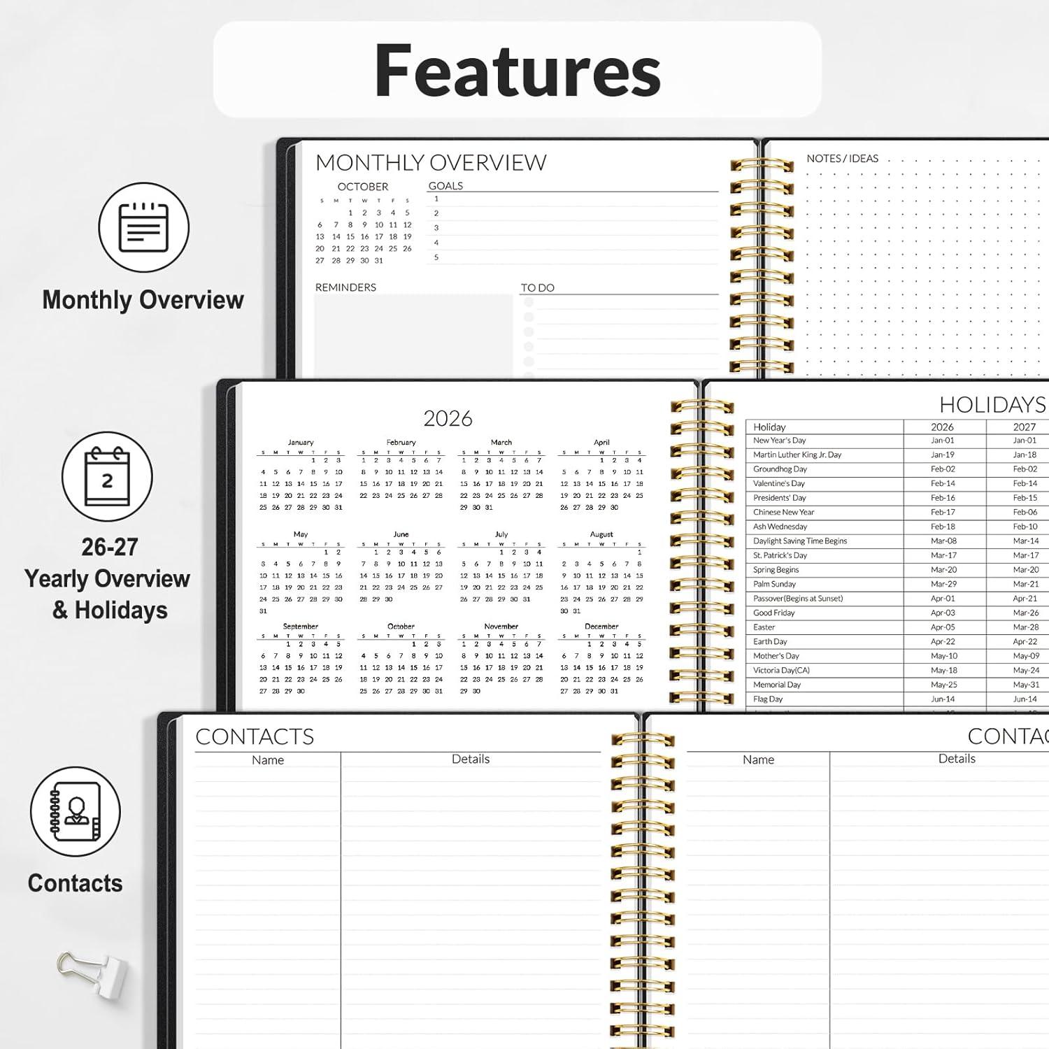 image:imageSUNEE Monthly Planner 20262027 18 Months Calendar Planner from Jul 2026 to Dec 2027 7x10 Yearly Planner with Tabs Spiral Binding Organizer for School Office Home PinkBlack