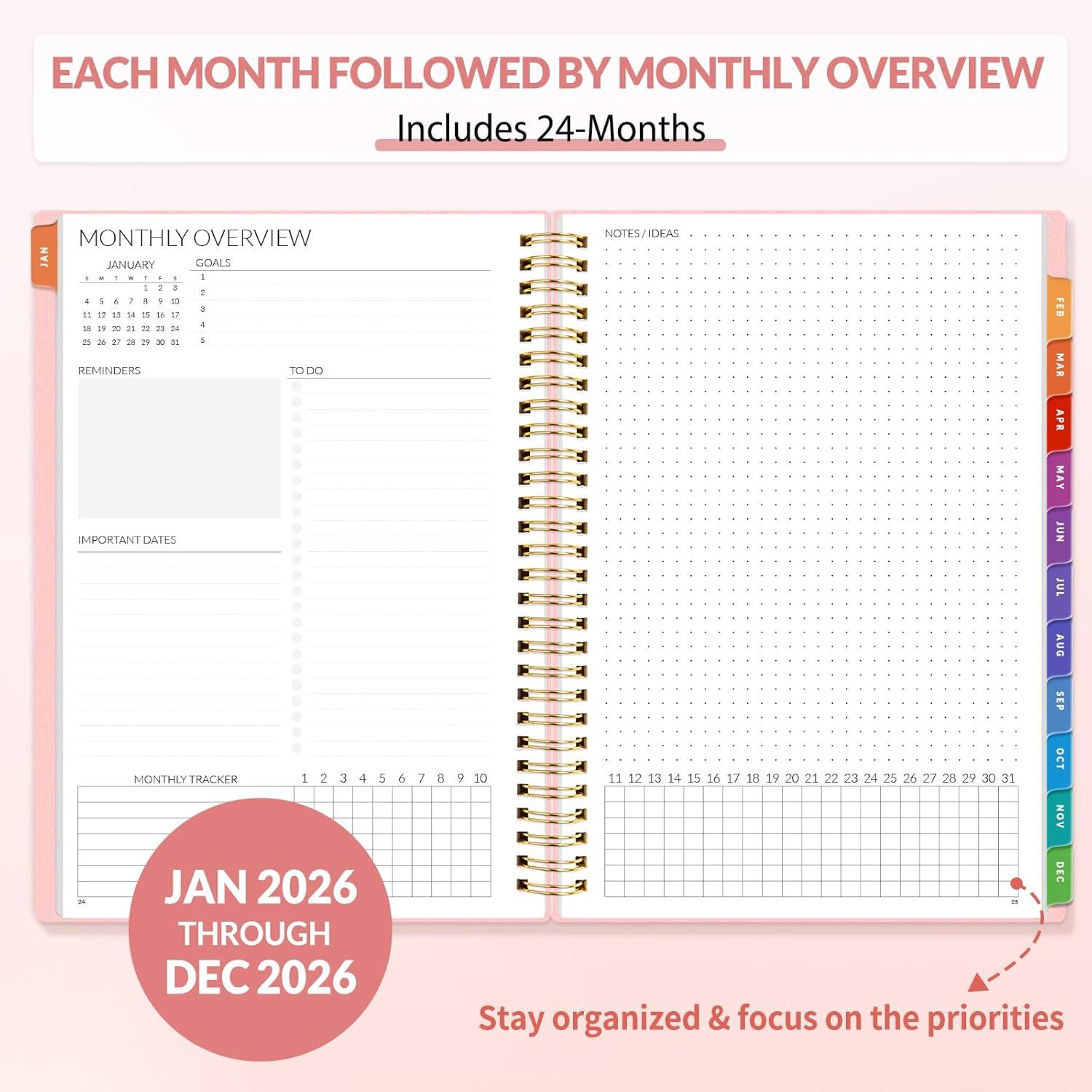 image:imageSUNEE Monthly Planner 20262027 18 Months Calendar Planner from Jul 2026 to Dec 2027 7x10 Yearly Planner with Tabs Spiral Binding Organizer for School Office Home PinkPink