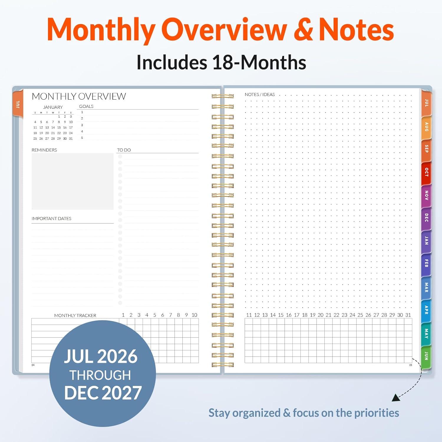 image:imageSUNEE Monthly Planner 20262027 18 Months Calendar Planner from Jul 2026 to Dec 2027 7x10 Yearly Planner with Tabs Spiral Binding Organizer for School Office Home PinkGray Blue