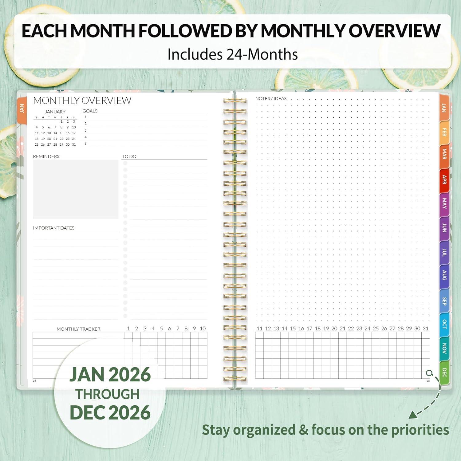 image:imageSUNEE Monthly Planner 20262027 18 Months Calendar Planner from Jul 2026 to Dec 2027 7x10 Yearly Planner with Tabs Spiral Binding Organizer for School Office Home PinkGreen Wildflowers